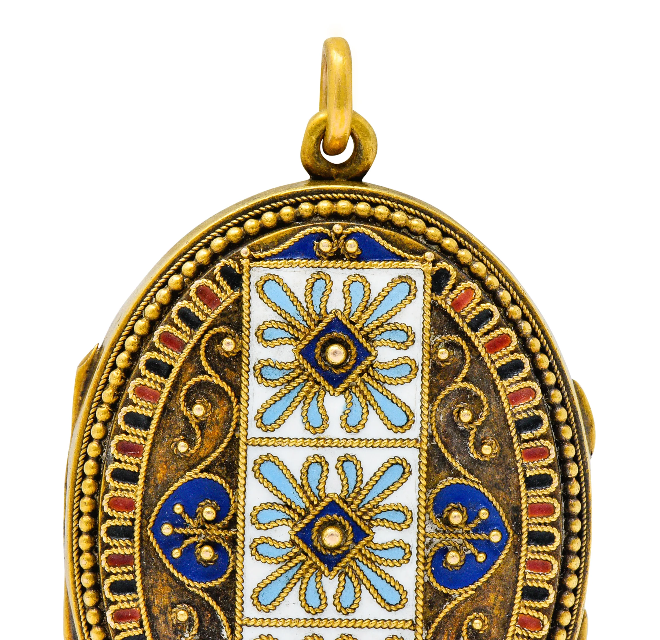 Etruscan Revival Victorian Enamel 14 Karat Gold Beaded Locket Circa 1870 - Image 6