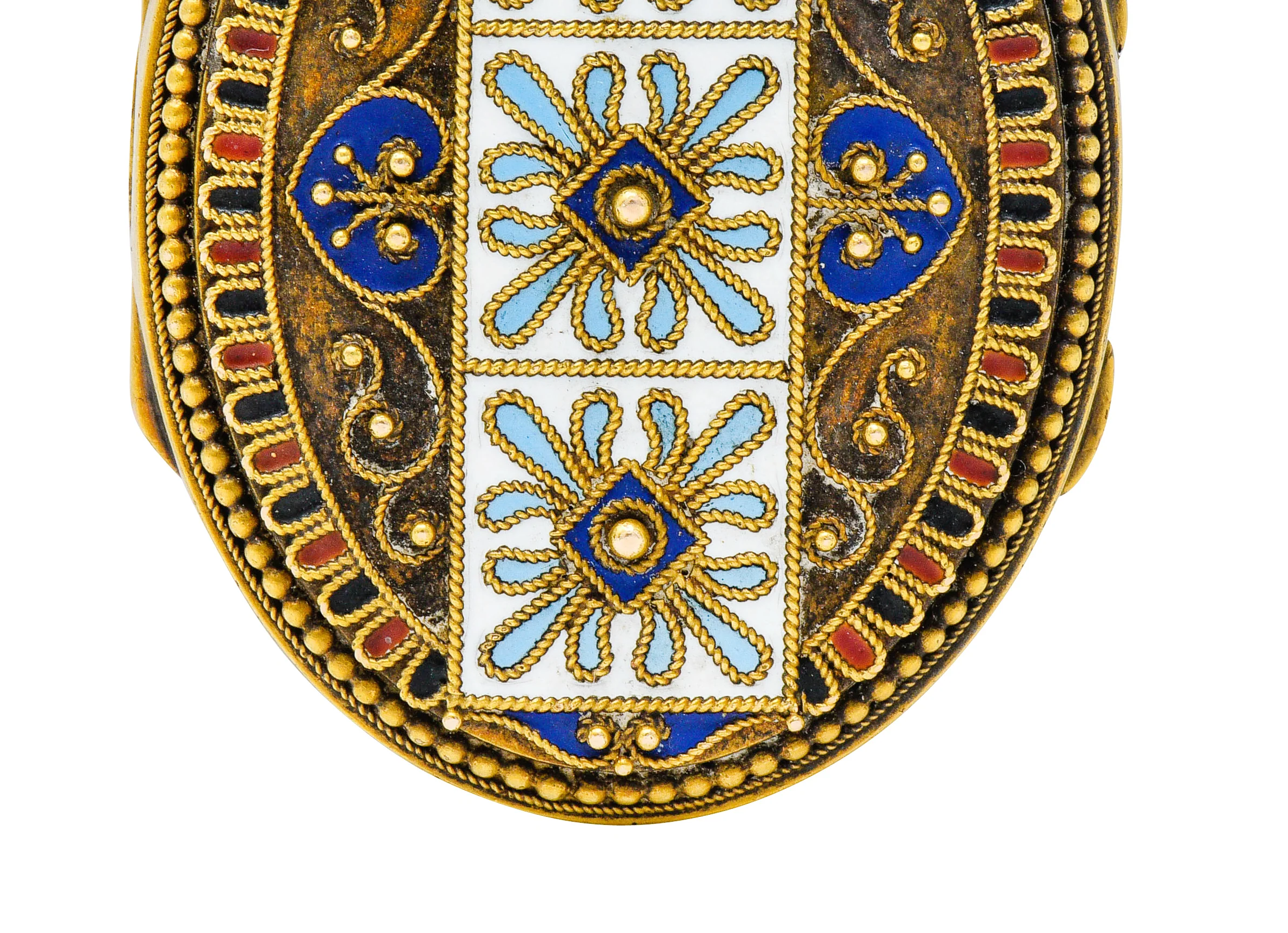 Etruscan Revival Victorian Enamel 14 Karat Gold Beaded Locket Circa 1870 - Image 7
