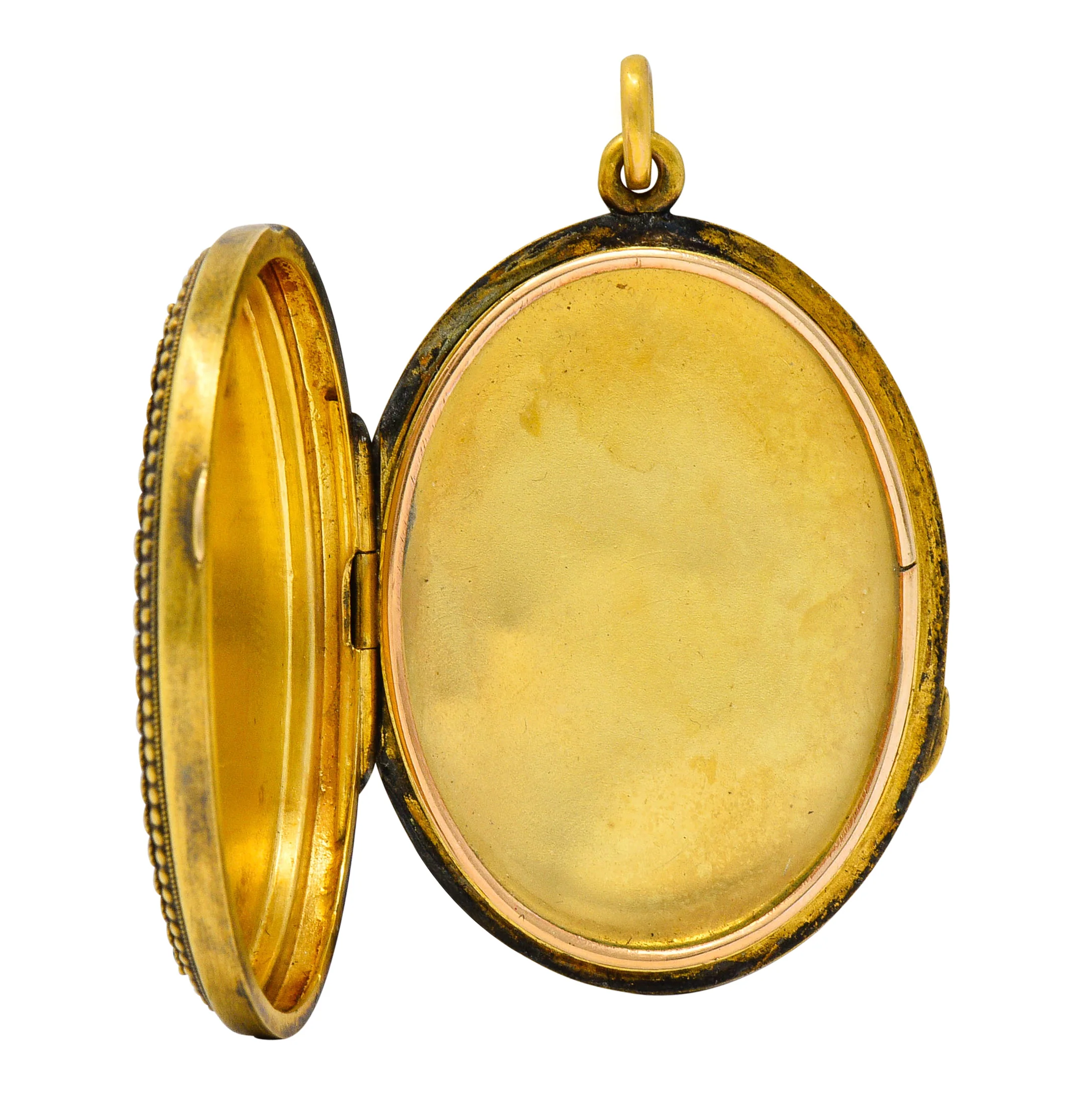 Etruscan Revival Victorian Enamel 14 Karat Gold Beaded Locket Circa 1870 - Image 8