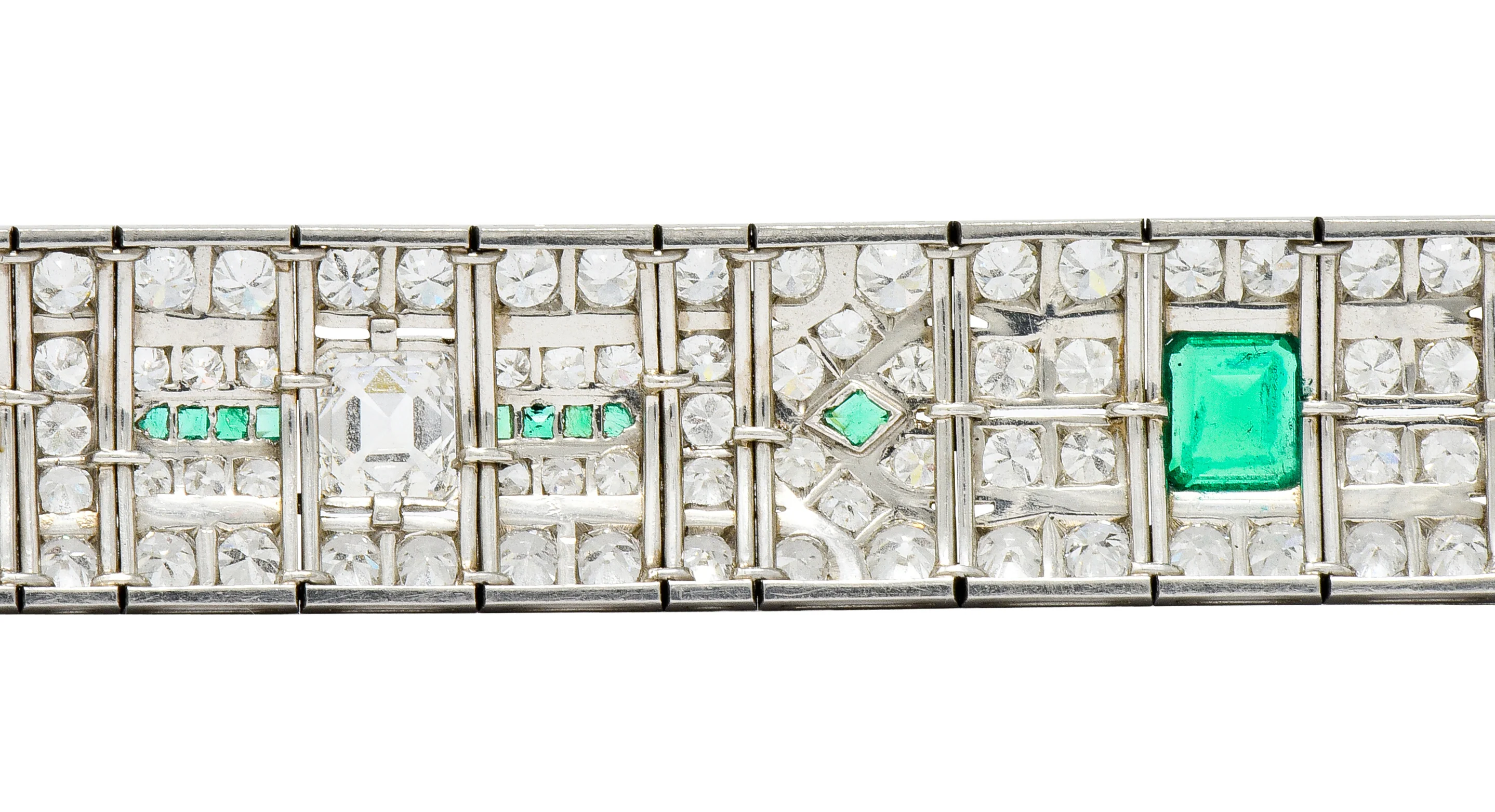 Exceptional Art Deco 23.96 CTW Diamond Emerald Platinum Geometric Link Bracelet - Image 10