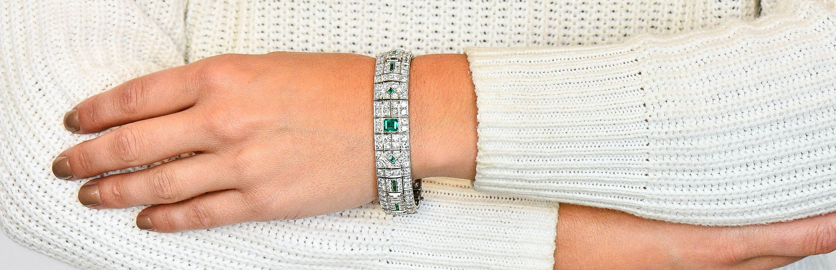 Exceptional Art Deco 23.96 CTW Diamond Emerald Platinum Geometric Link Bracelet - Image 13