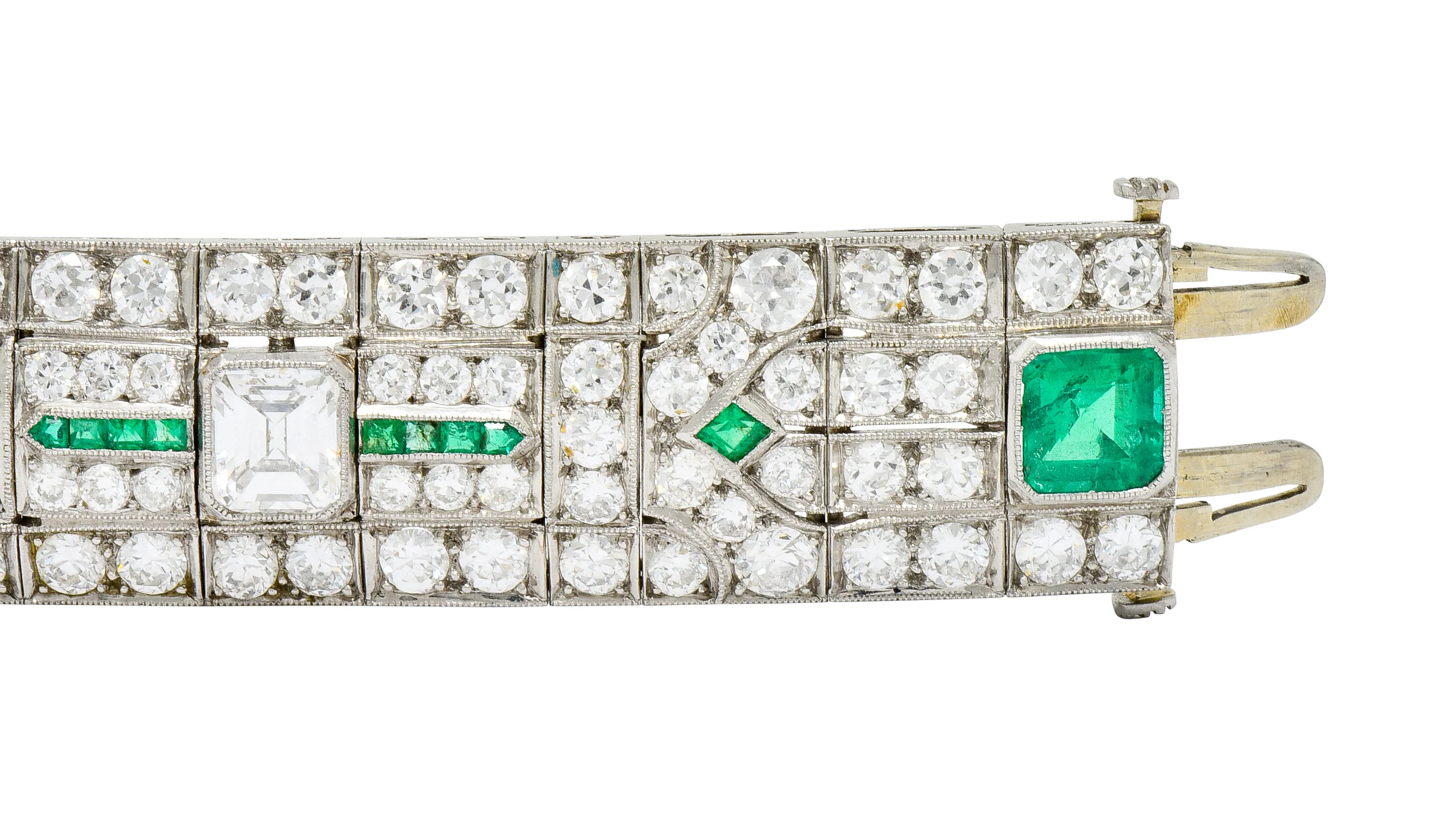 Exceptional Art Deco 23.96 CTW Diamond Emerald Platinum Geometric Link Bracelet - Image 8