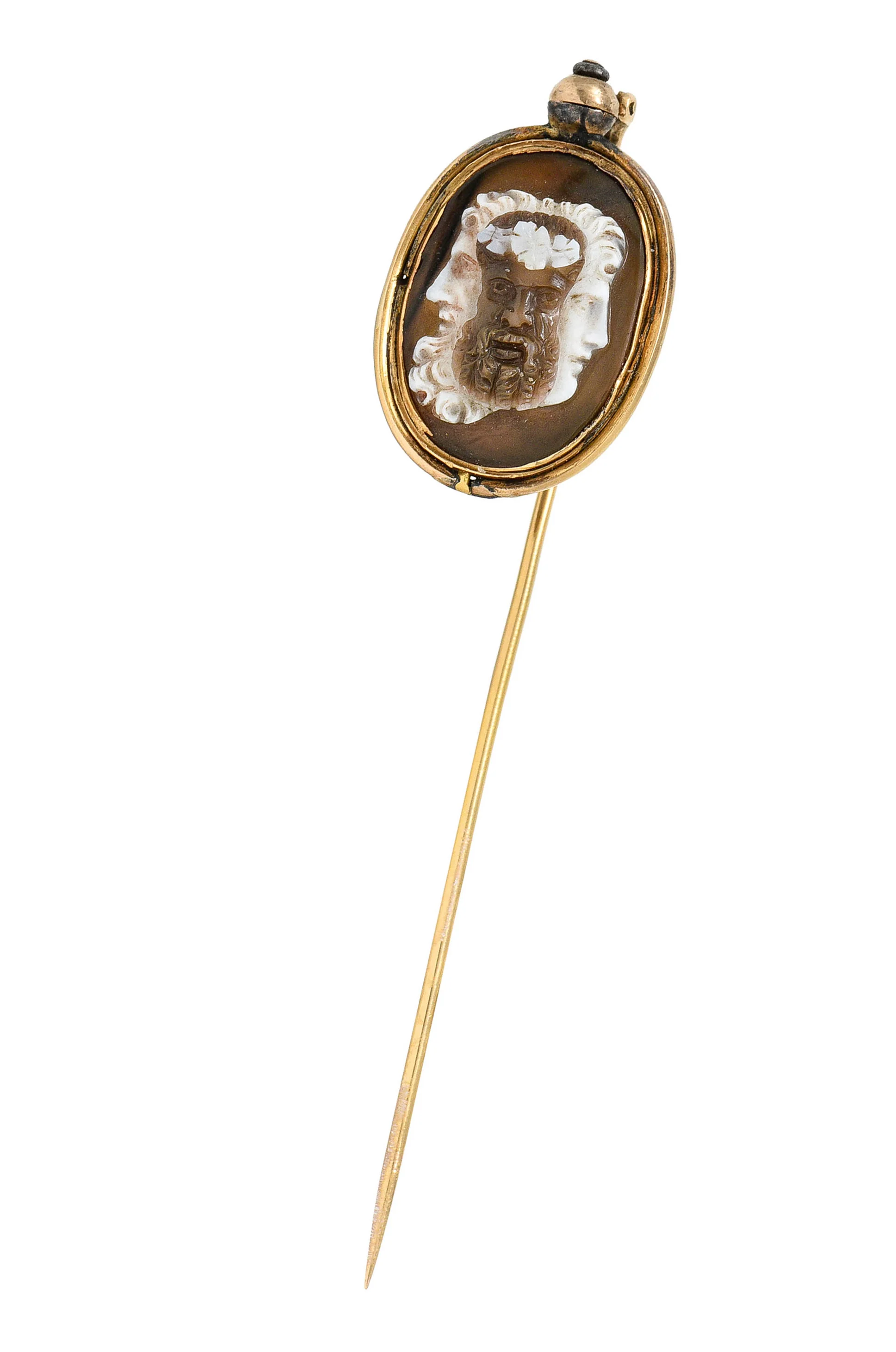 Exceptional Victorian Agate Cameo 18 Karat Gold Mythology Perseus & Medusa Stickpin - Image 3