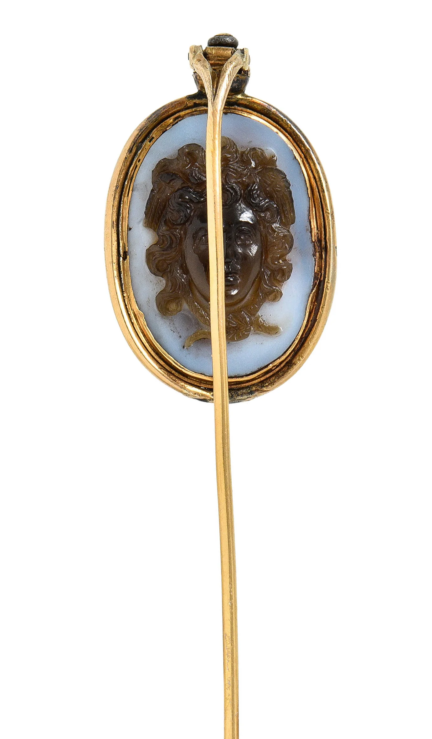 Exceptional Victorian Agate Cameo 18 Karat Gold Mythology Perseus & Medusa Stickpin - Image 7