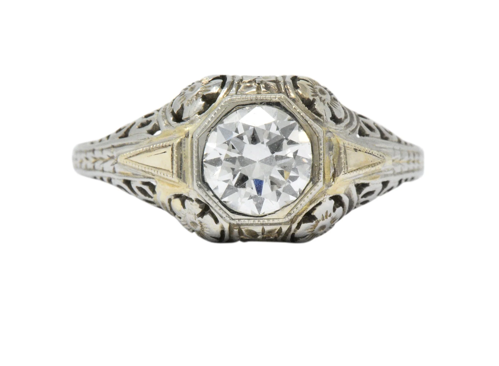 Exemplary Art Deco 0.70 CTW Diamond 18K White Gold Floral Filigree Engagement Ring - Image 4