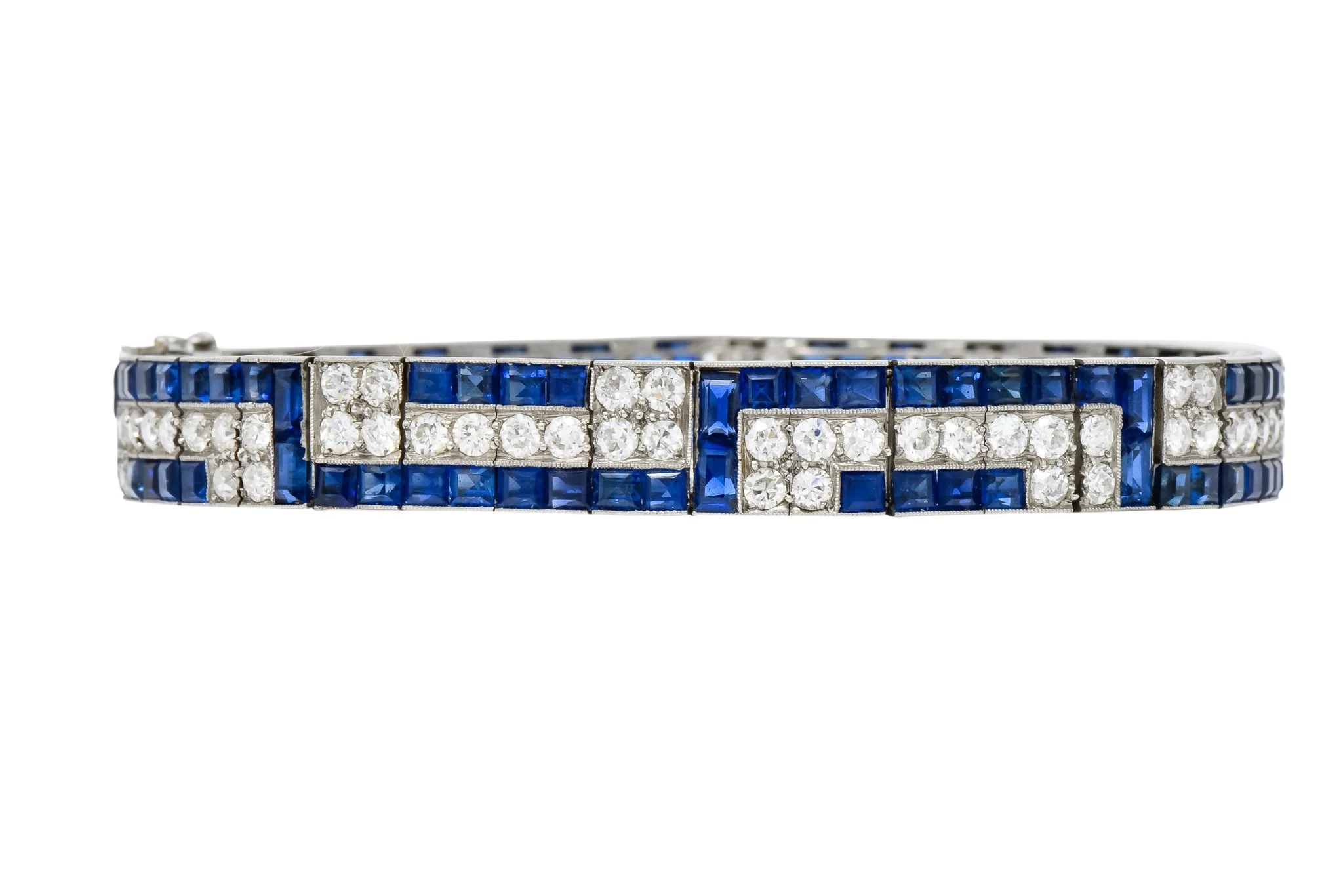 Exquisite Art Deco French 16.95 CTW Diamond Sapphire Platinum Line Bracelet - Image 2
