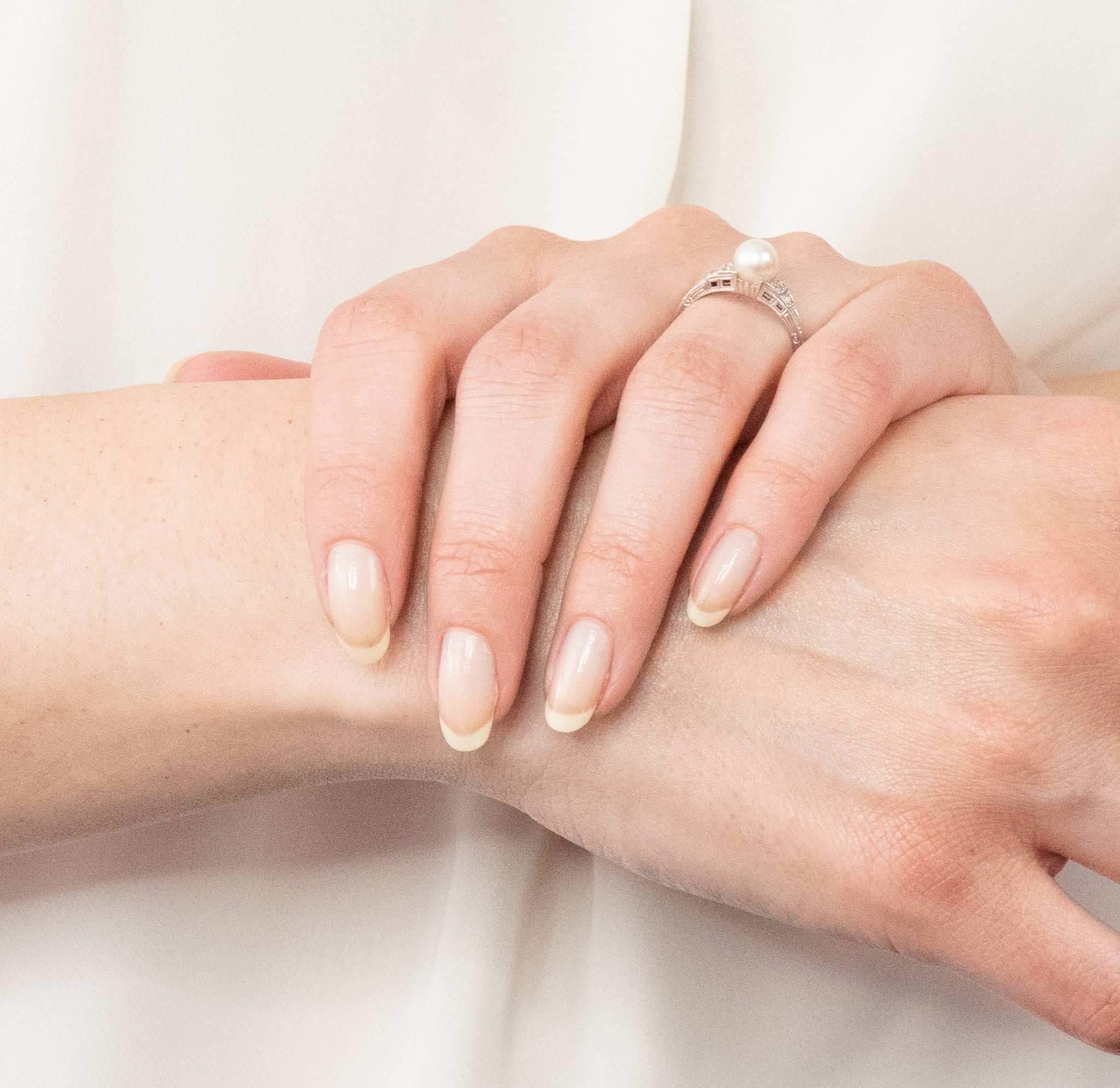 Exquisite Art Deco Natural Pearl Diamond Platinum Fashion Ring - Image 11