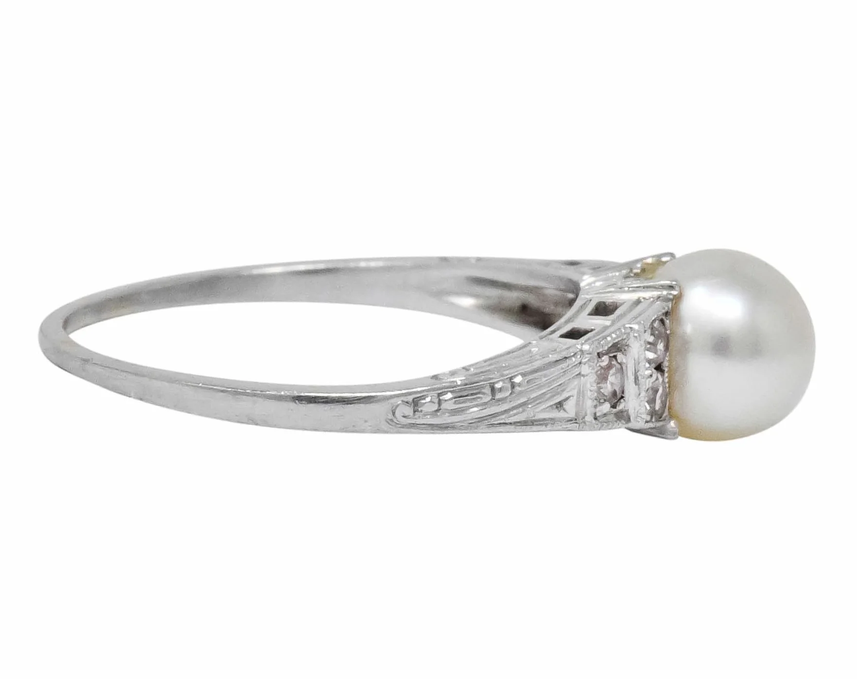 Exquisite Art Deco Natural Pearl Diamond Platinum Fashion Ring - Image 3