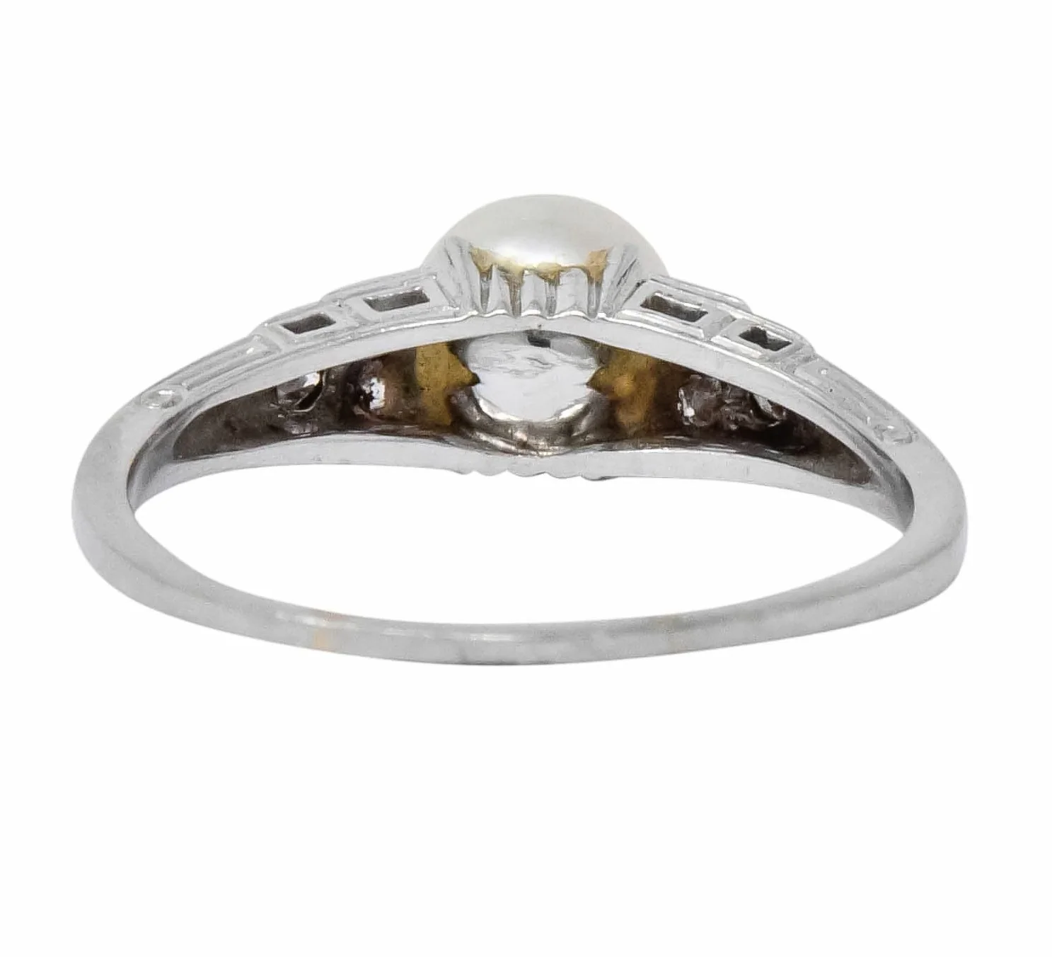 Exquisite Art Deco Natural Pearl Diamond Platinum Fashion Ring - Image 4