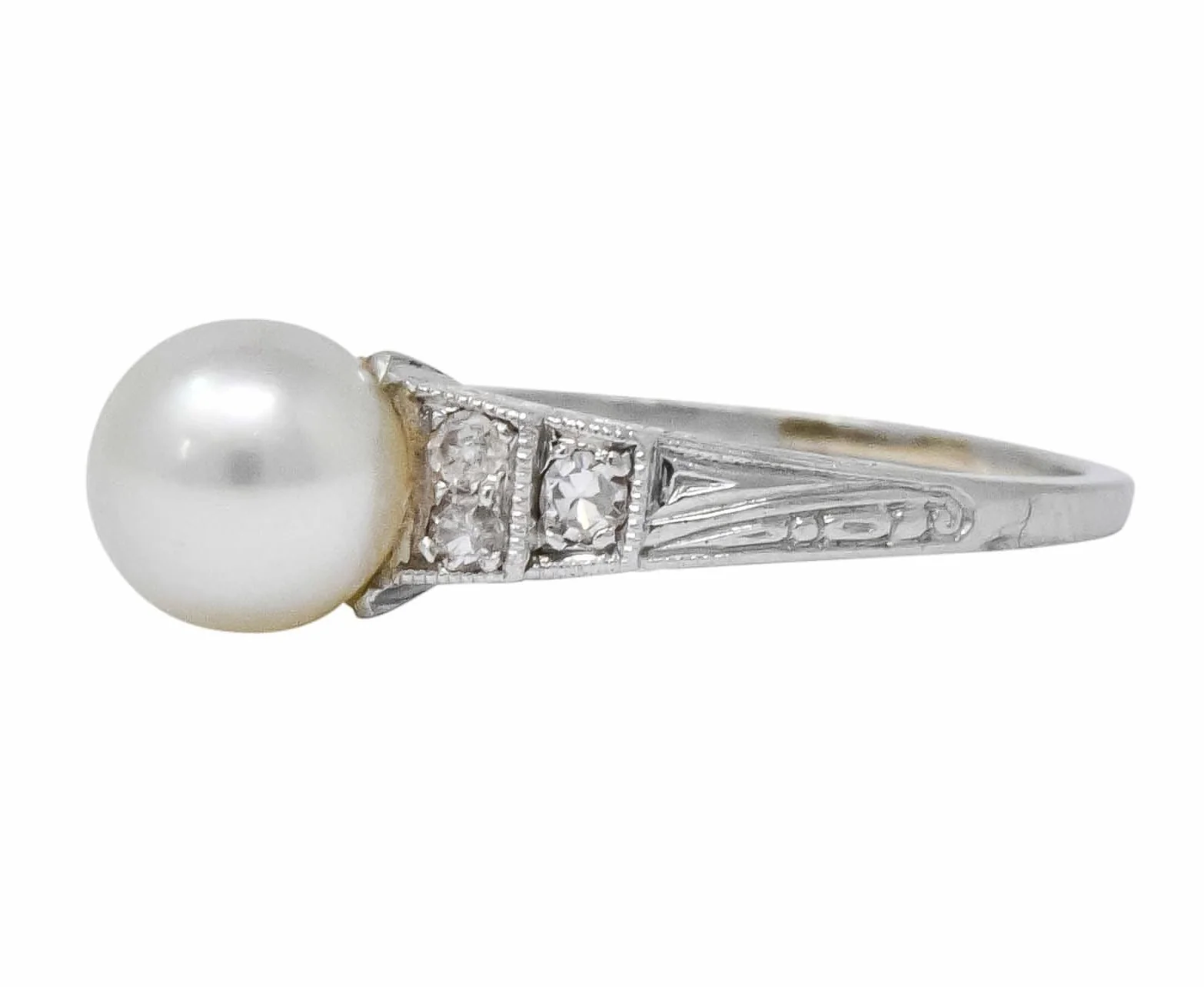 Exquisite Art Deco Natural Pearl Diamond Platinum Fashion Ring - Image 6