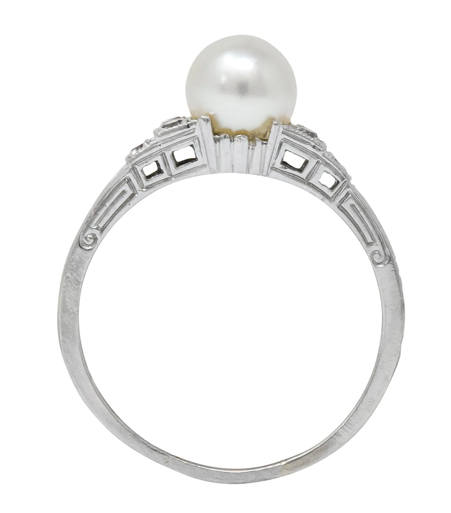 Exquisite Art Deco Natural Pearl Diamond Platinum Fashion Ring - Image 7