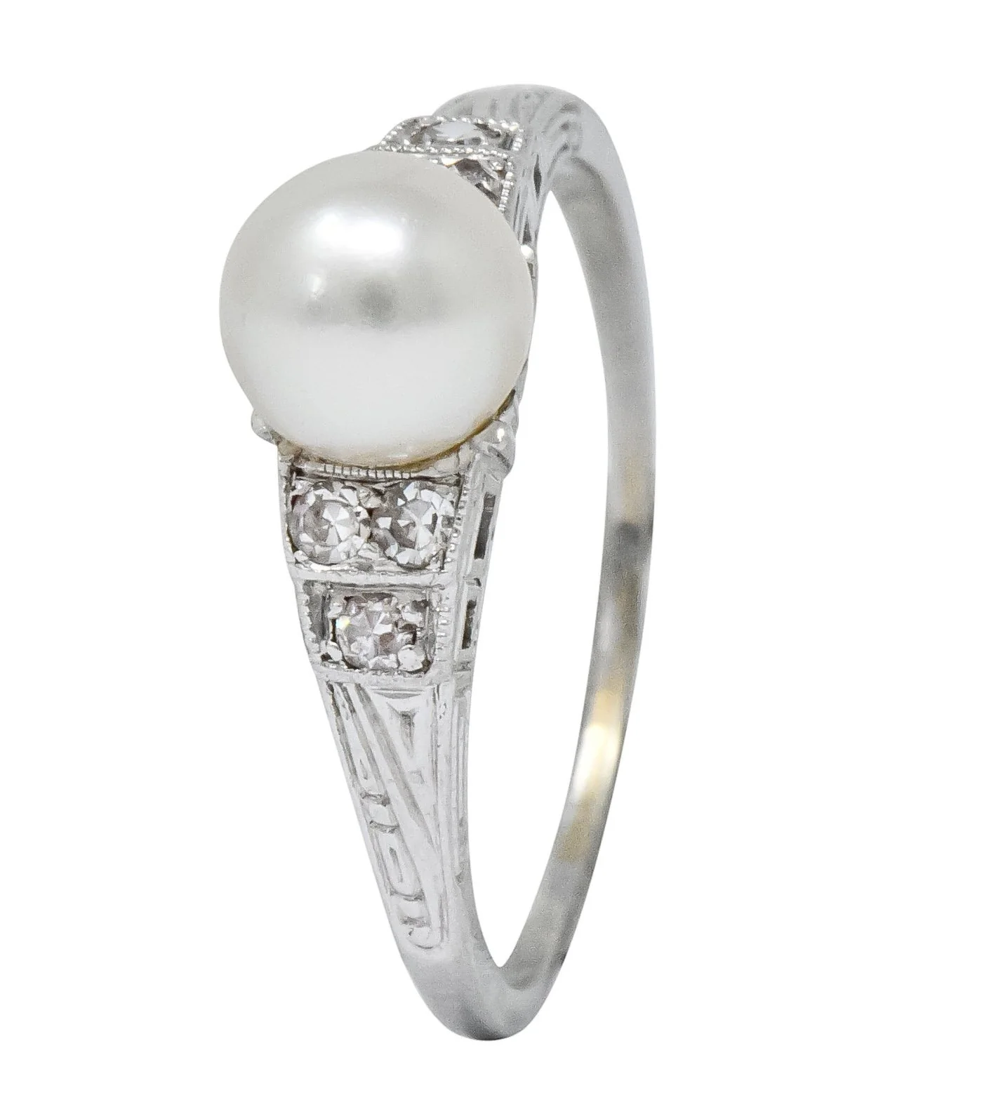 Exquisite Art Deco Natural Pearl Diamond Platinum Fashion Ring - Image 8