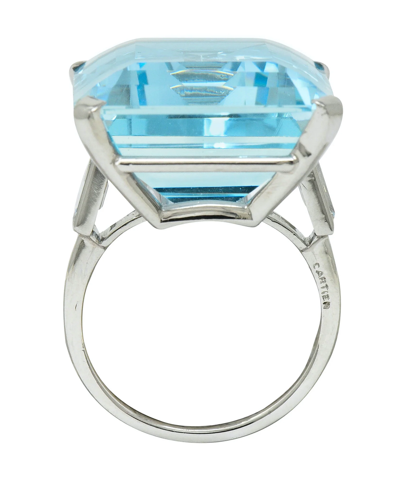 Exquisite Cartier 36.09 CTW Aquamarine Diamond Platinum Retro Cocktail Ring - Image 9