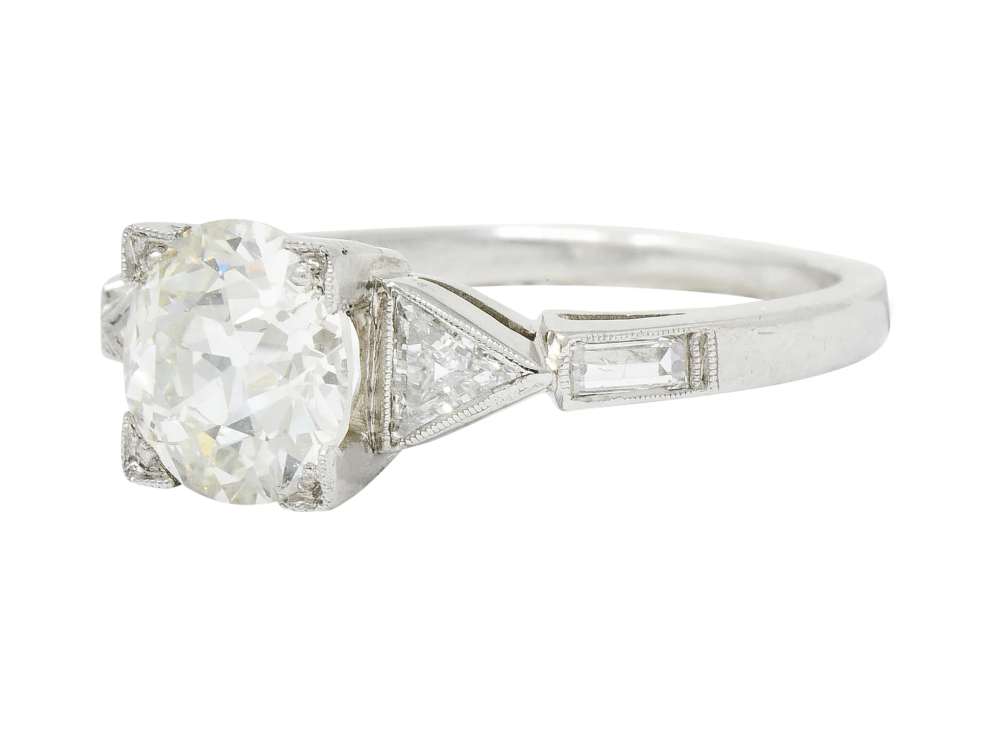 Exquisite Retro 2.08 CTW Diamond Platinum Trillion Engagement Ring GIA - Image 6
