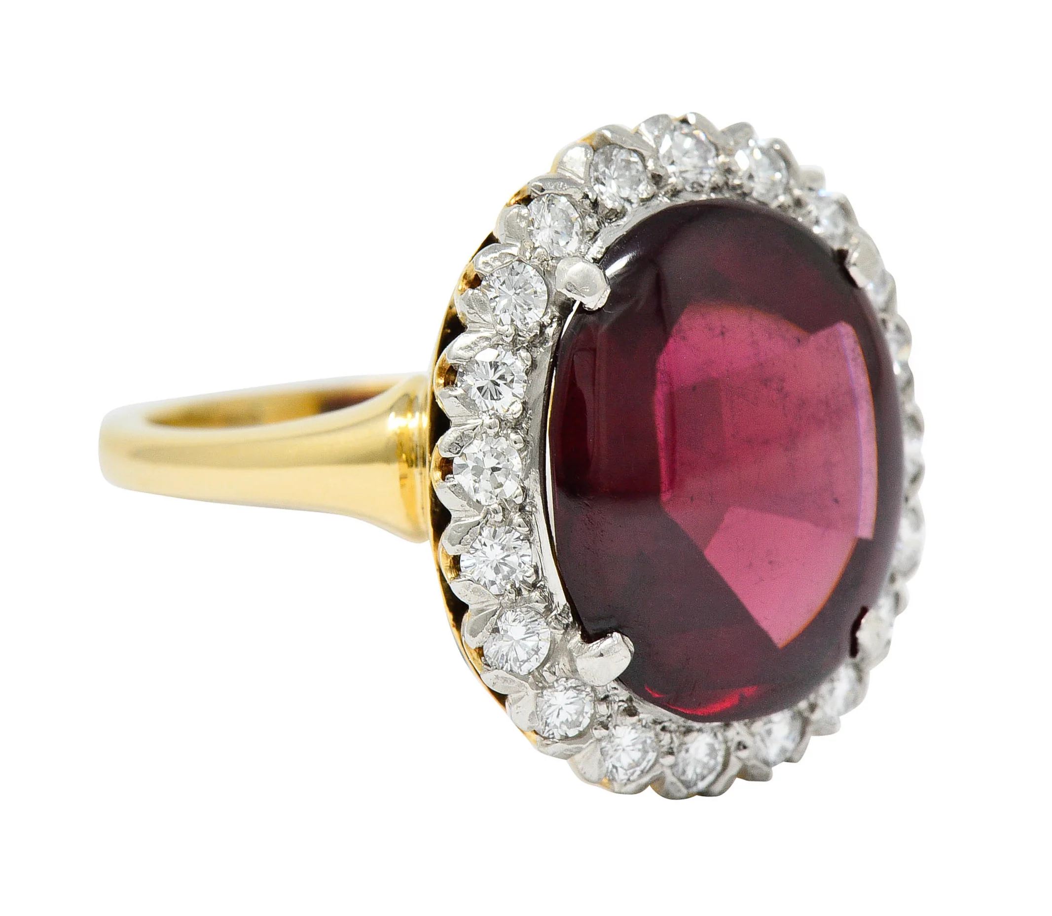 F&F Felger Garnet Cabochon Diamond Platinum-Topped 14 Karat Gold Cluster Ring - Image 3