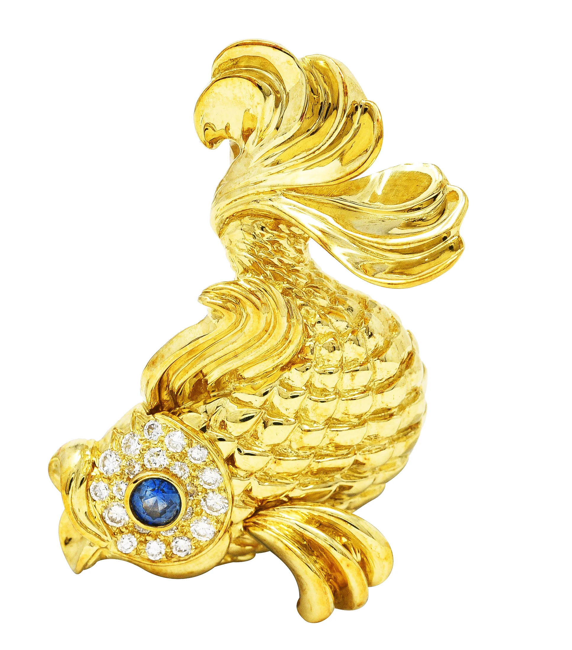 F.J. Cooper 1960's Diamond Sapphire 18 Karat Yellow Gold Koi Fish Vintage Brooch
