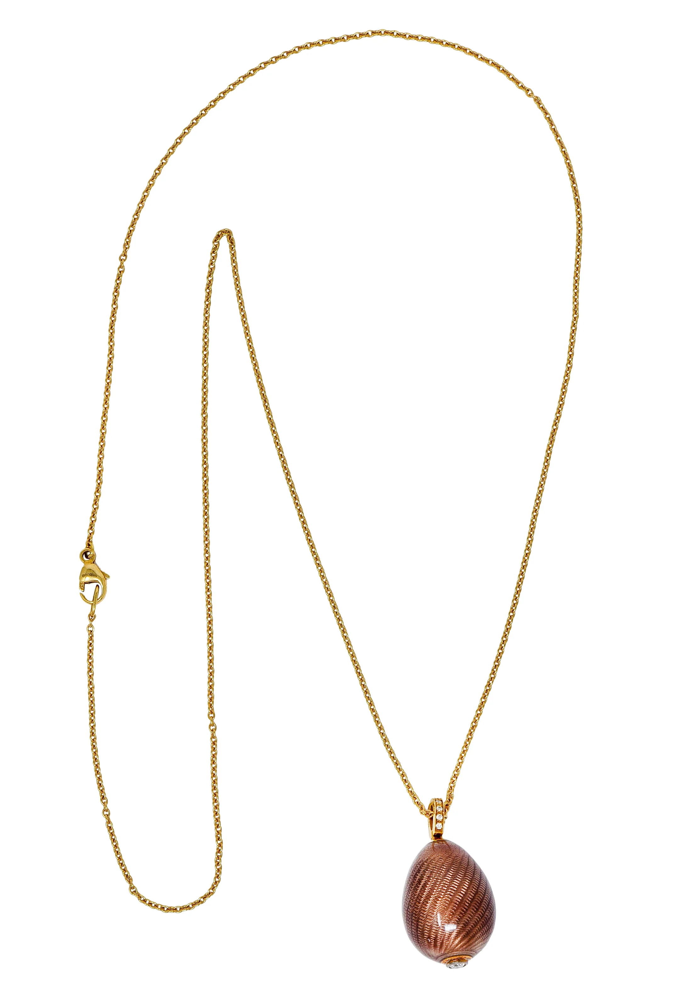 Faberge Diamond 18 Karat Gold Enamel Egg Drop Pendant Necklace - Image 2