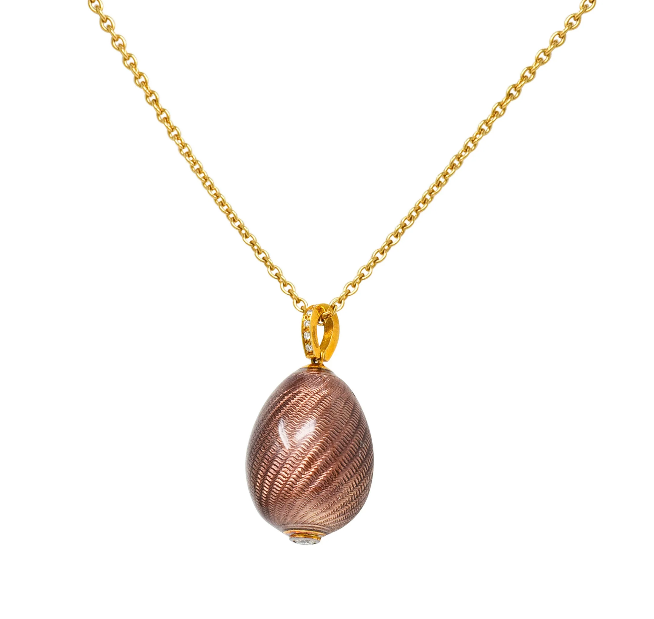 Faberge Diamond 18 Karat Gold Enamel Egg Drop Pendant Necklace - Image 3