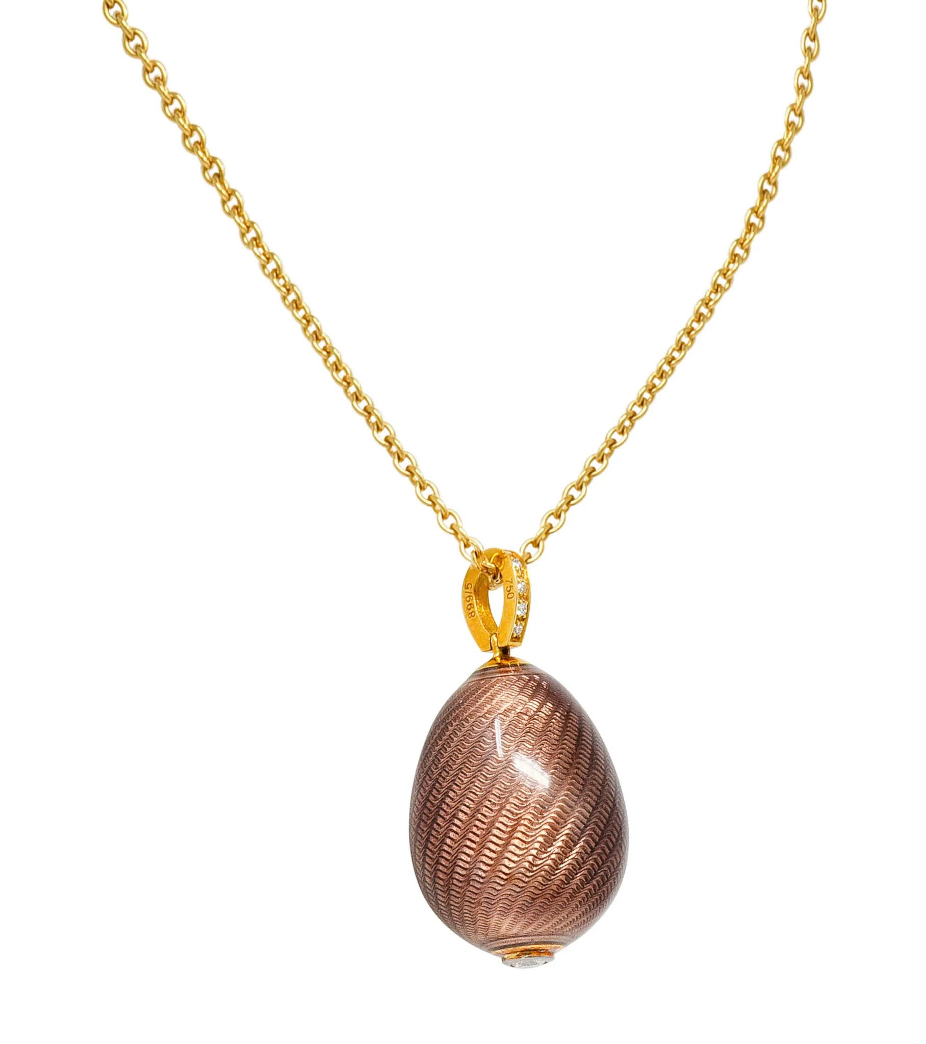 Faberge Diamond 18 Karat Gold Enamel Egg Drop Pendant Necklace - Image 4