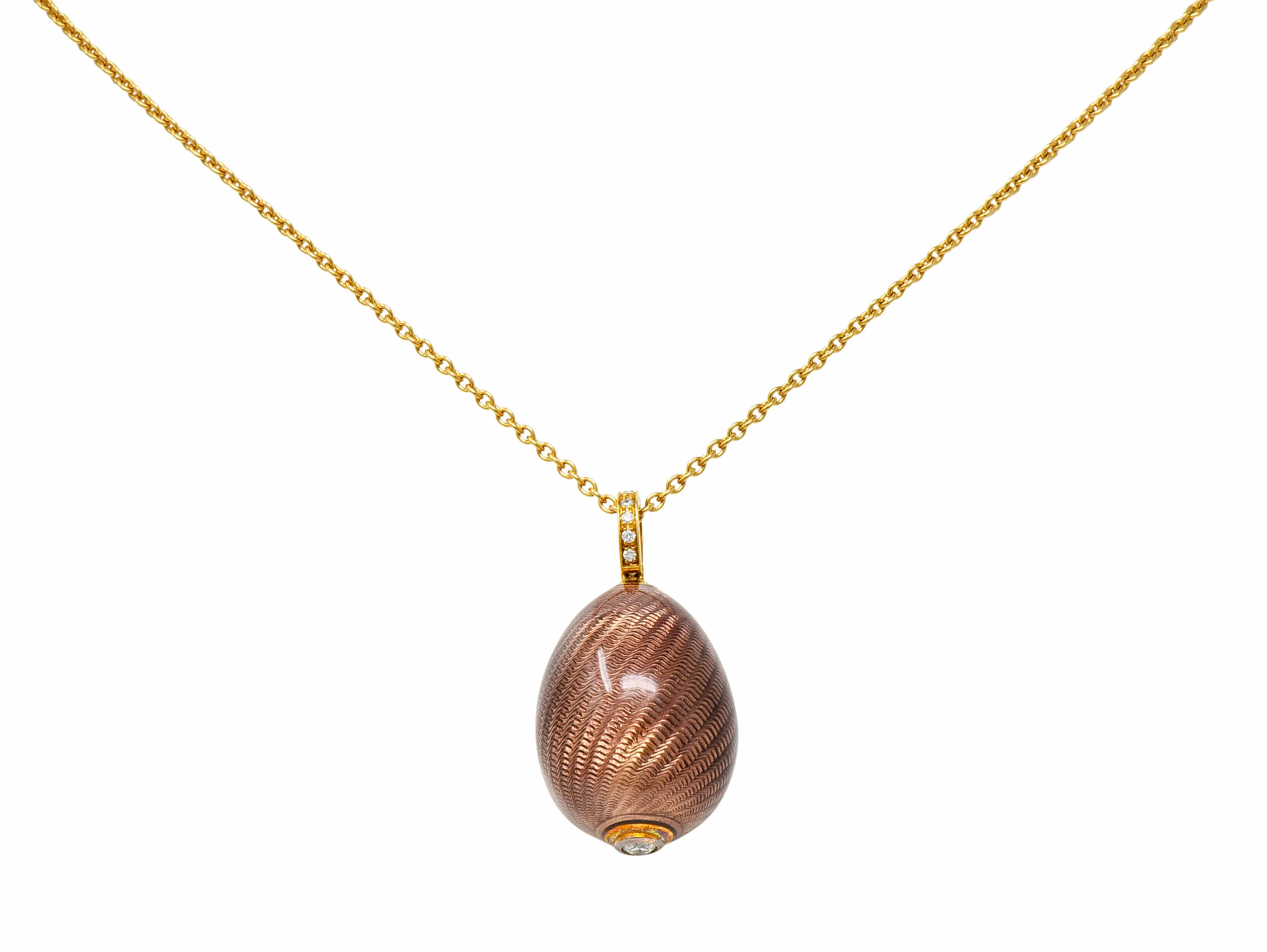 Faberge Diamond 18 Karat Gold Enamel Egg Drop Pendant Necklace - Image 8