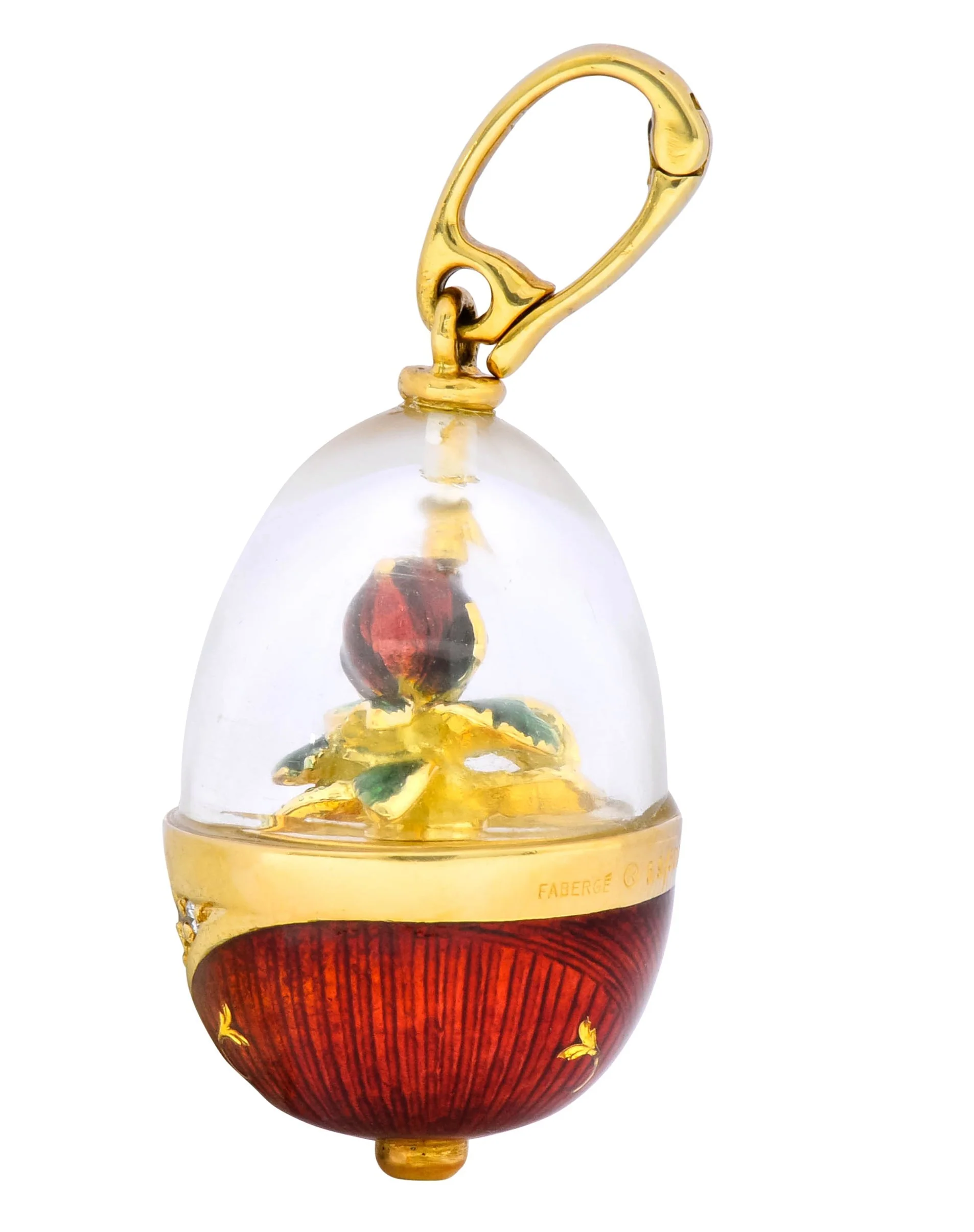 Faberge Enamel Egg Diamond 18 Karat Gold German Rose Flower Pendant - Image 6