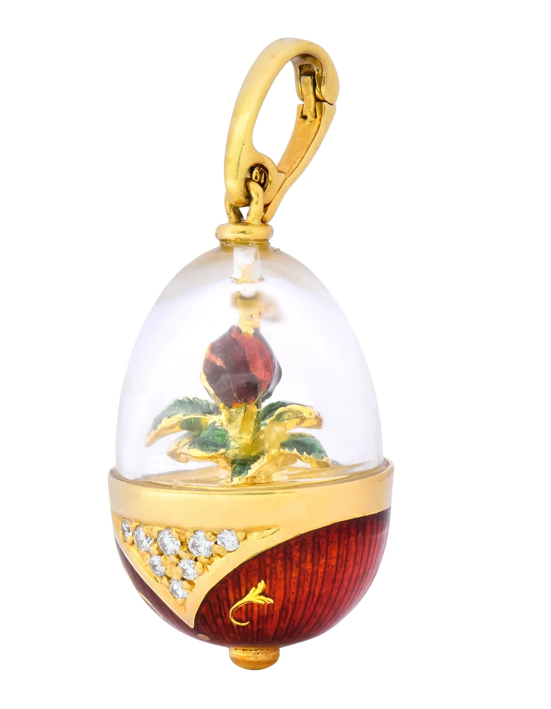 Faberge Enamel Egg Diamond 18 Karat Gold German Rose Flower Pendant - Image 7