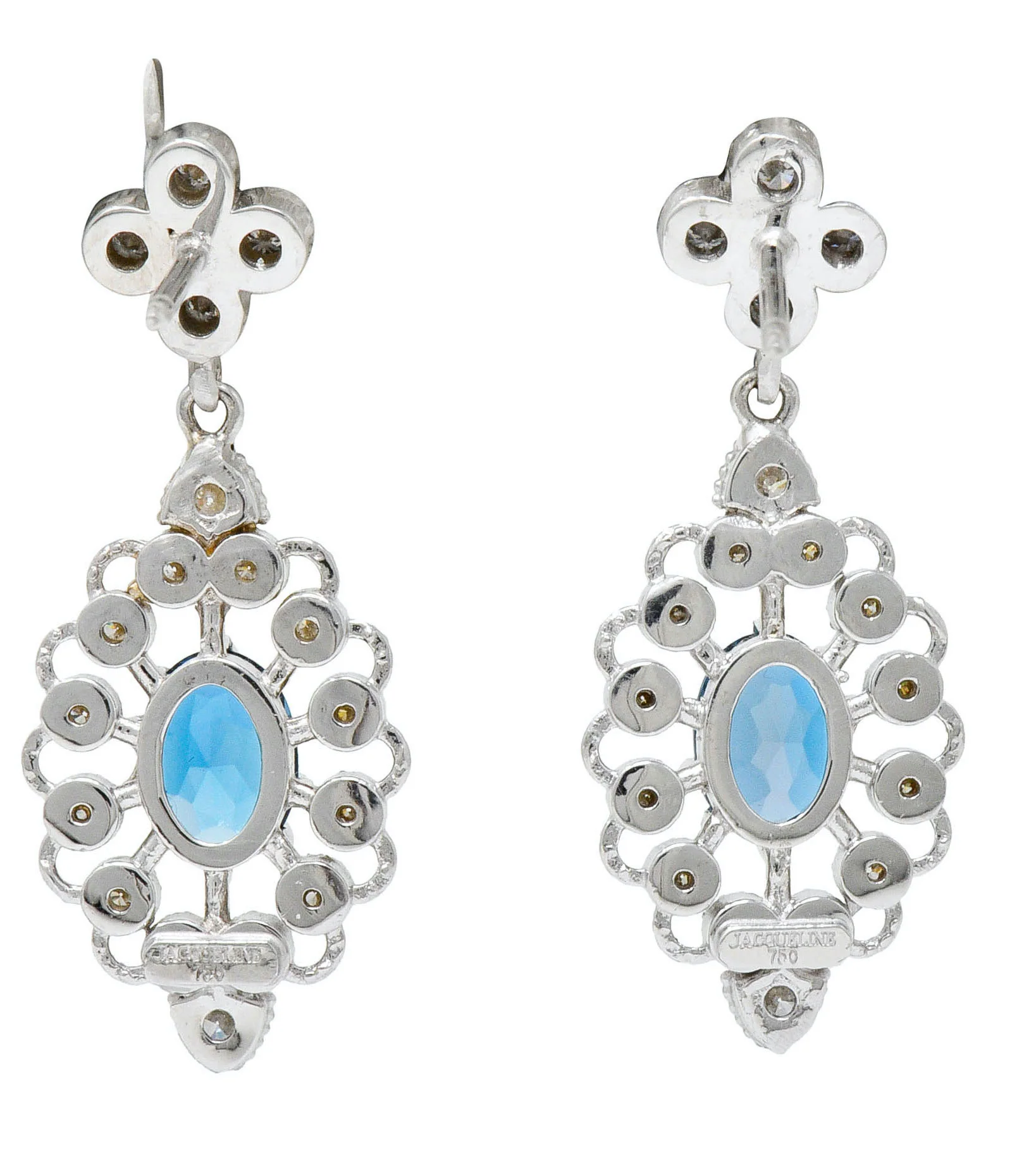 Fanciful London Blue Topaz Diamond 18 Karat Gold Drop Earrings - Image 3