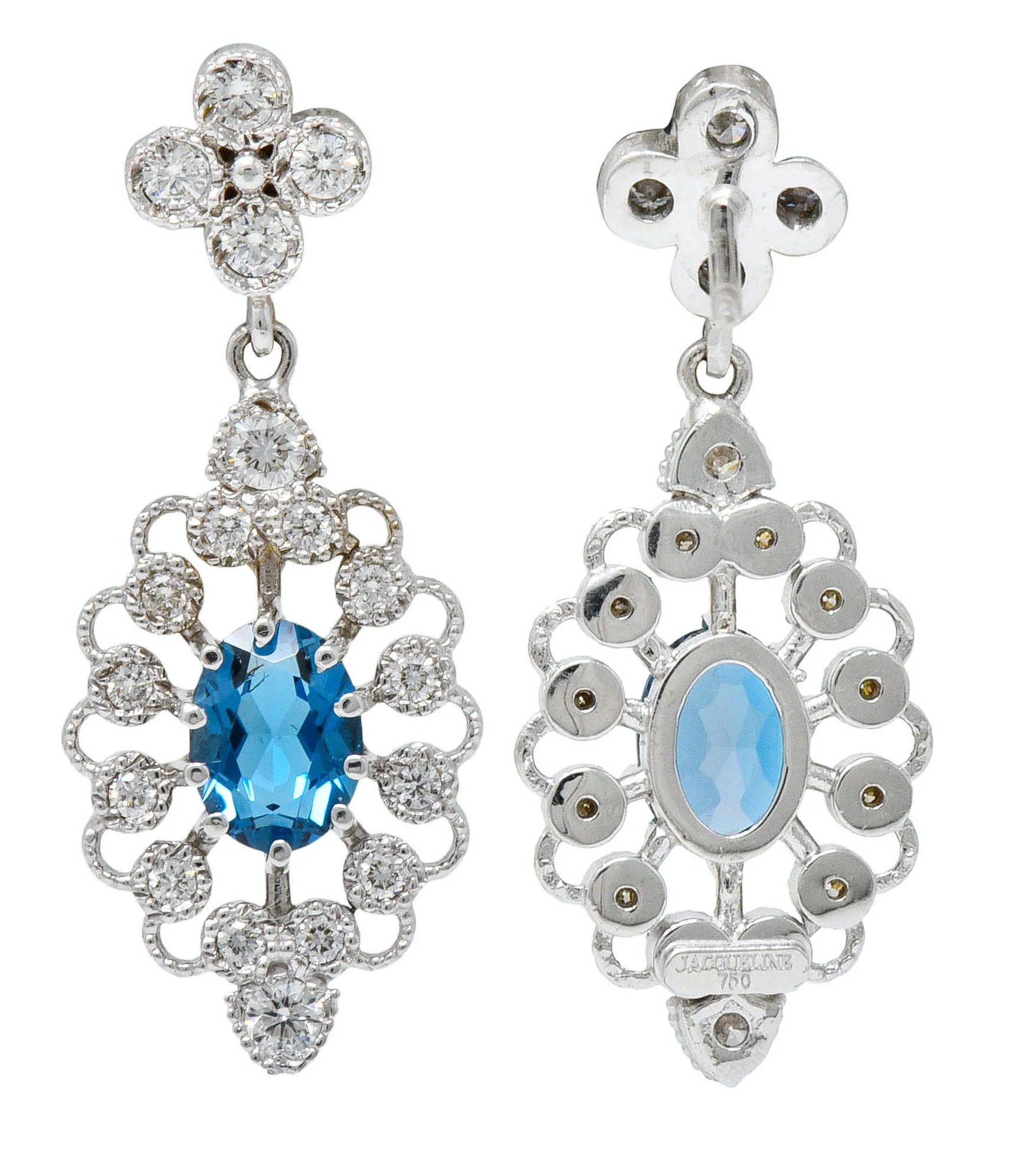 Fanciful London Blue Topaz Diamond 18 Karat Gold Drop Earrings - Image 5