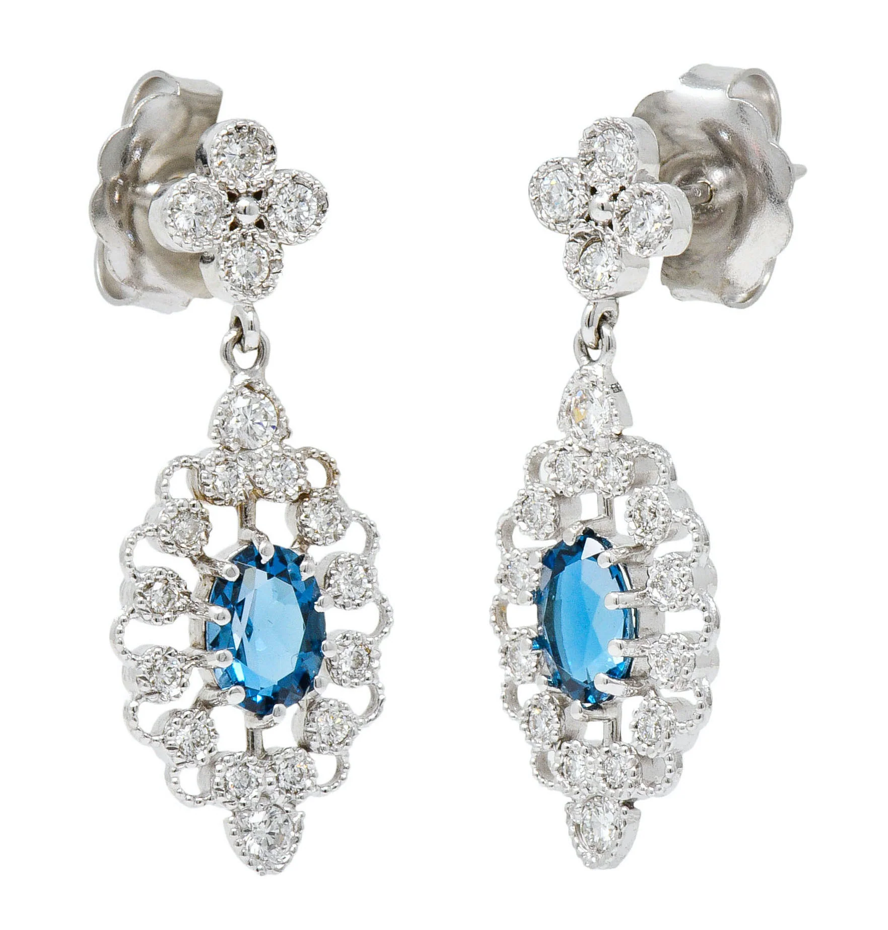 Fanciful London Blue Topaz Diamond 18 Karat Gold Drop Earrings - Image 7