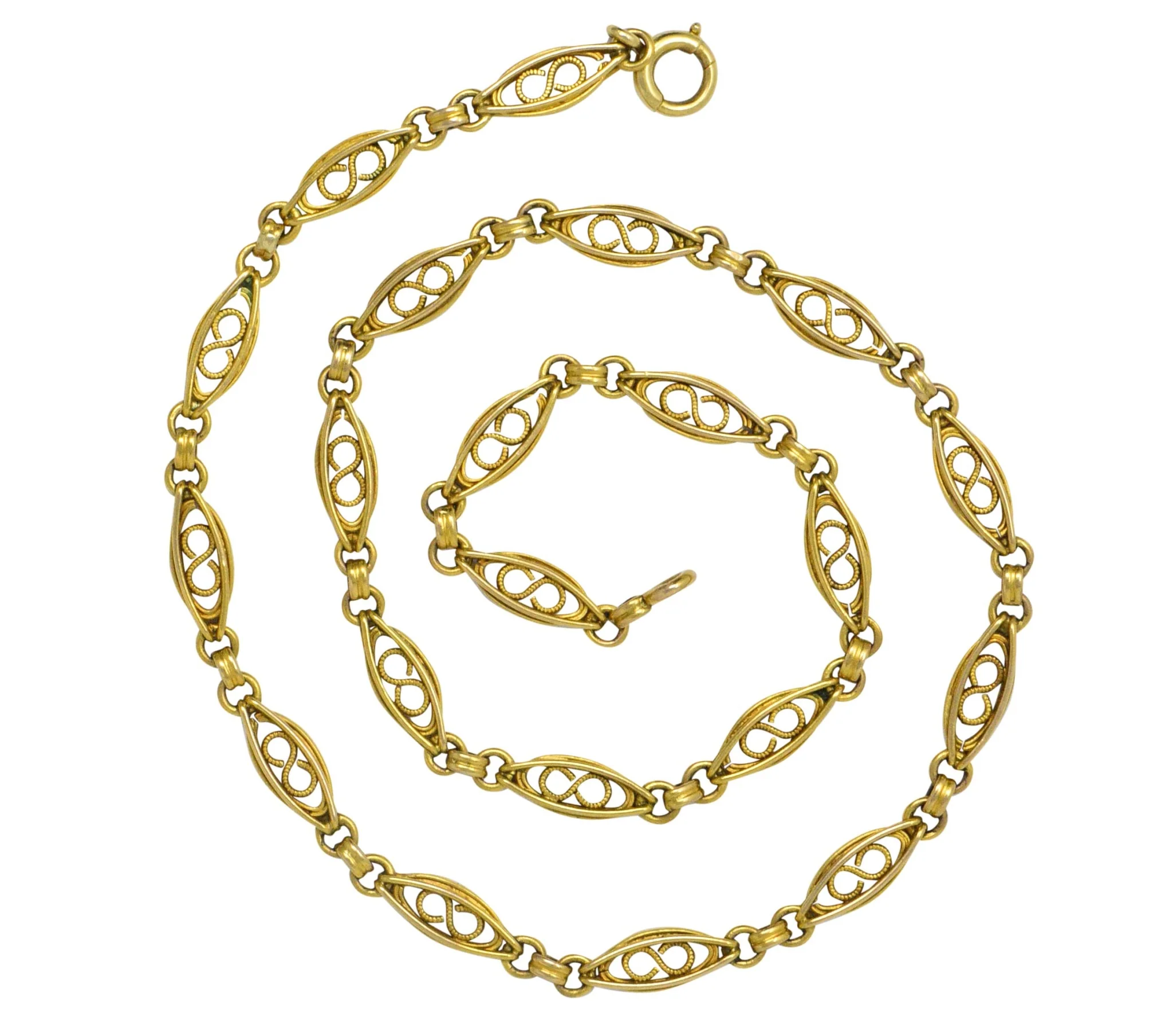 Fancy Victorian 18 Karat Gold Chain Necklace - Image 8