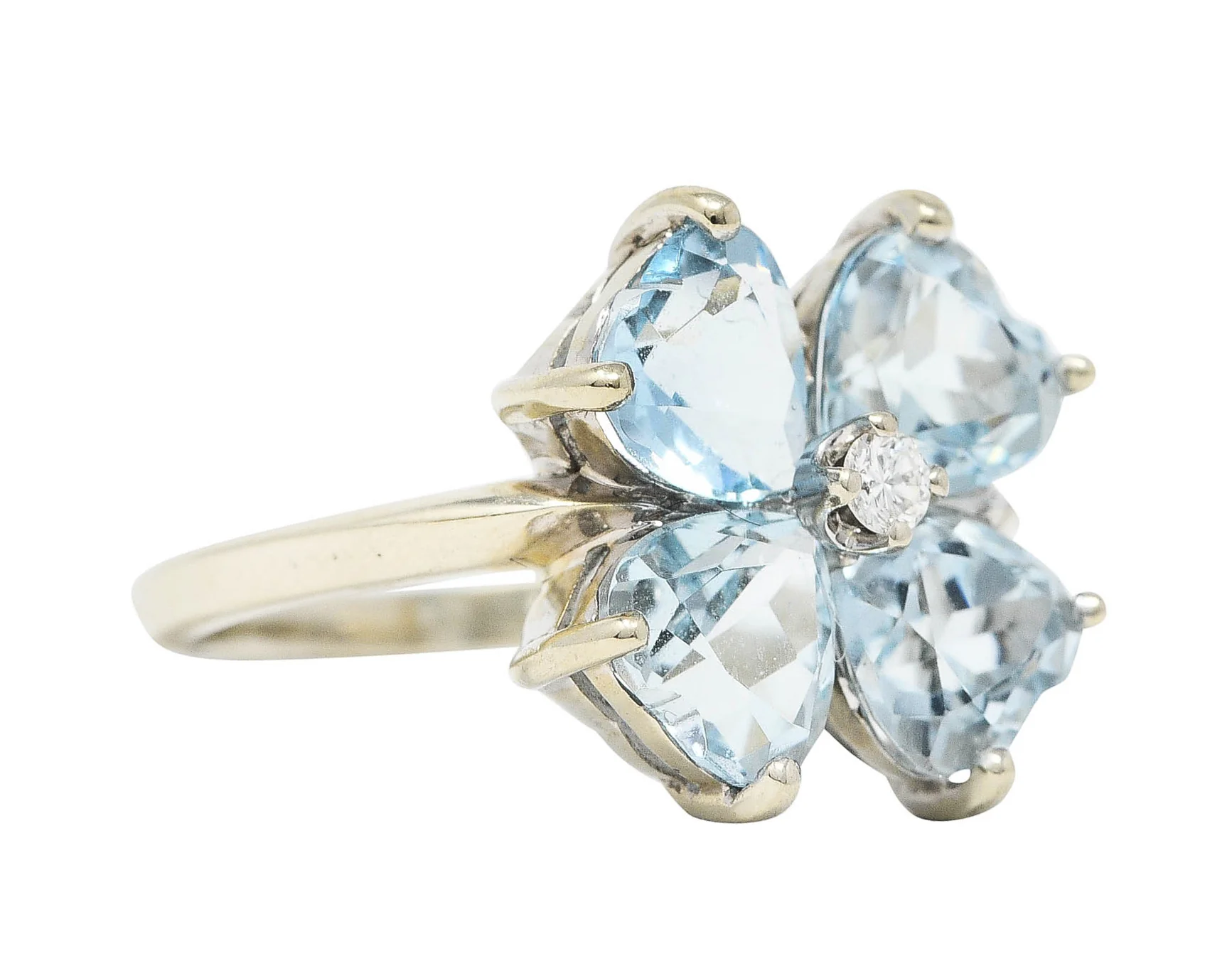 Felger & Co. Mid-Century 2.76 CTW Diamond Aquamarine 14 Karat White Gold Flower Ring - Image 2