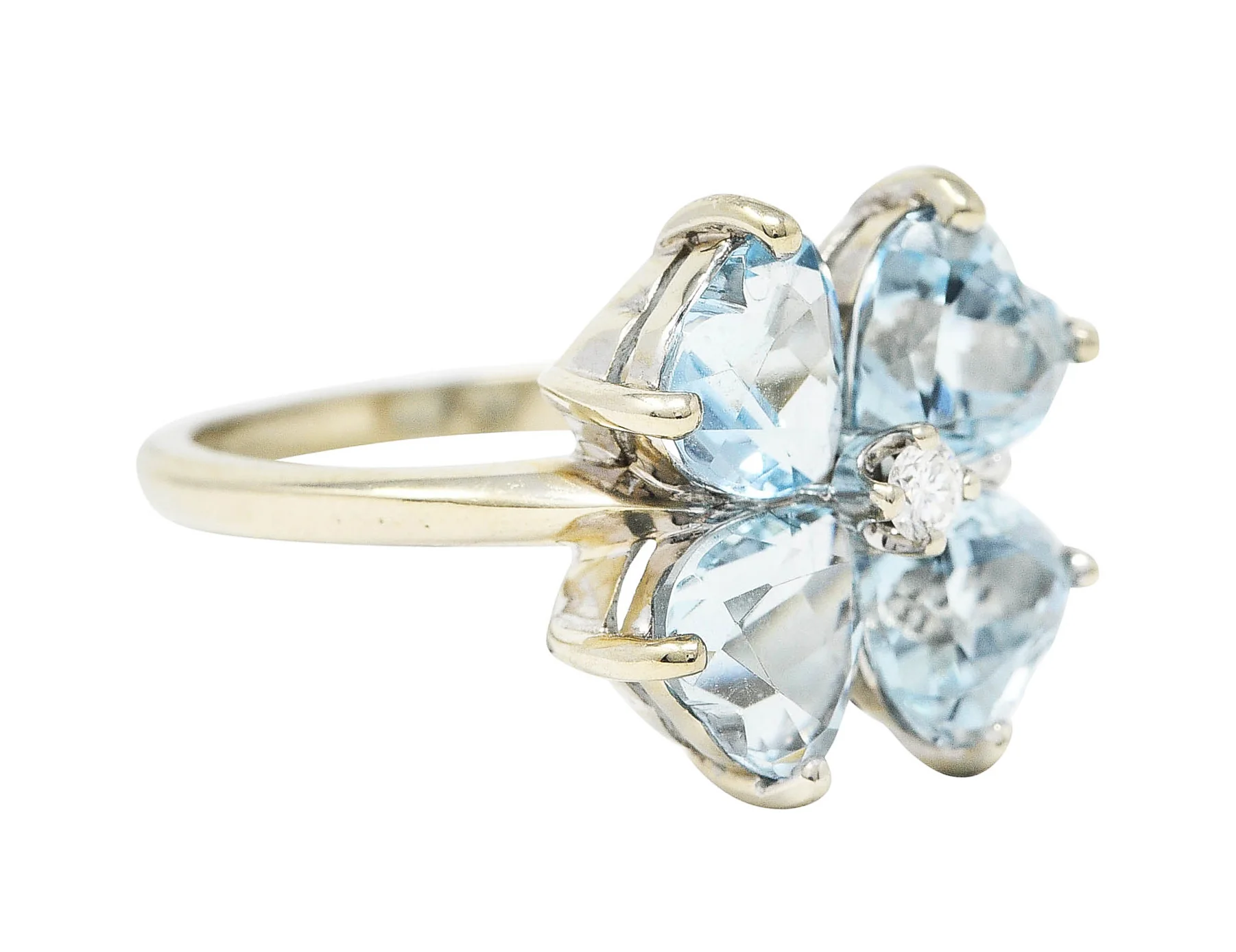 Felger & Co. Mid-Century 2.76 CTW Diamond Aquamarine 14 Karat White Gold Flower Ring - Image 3