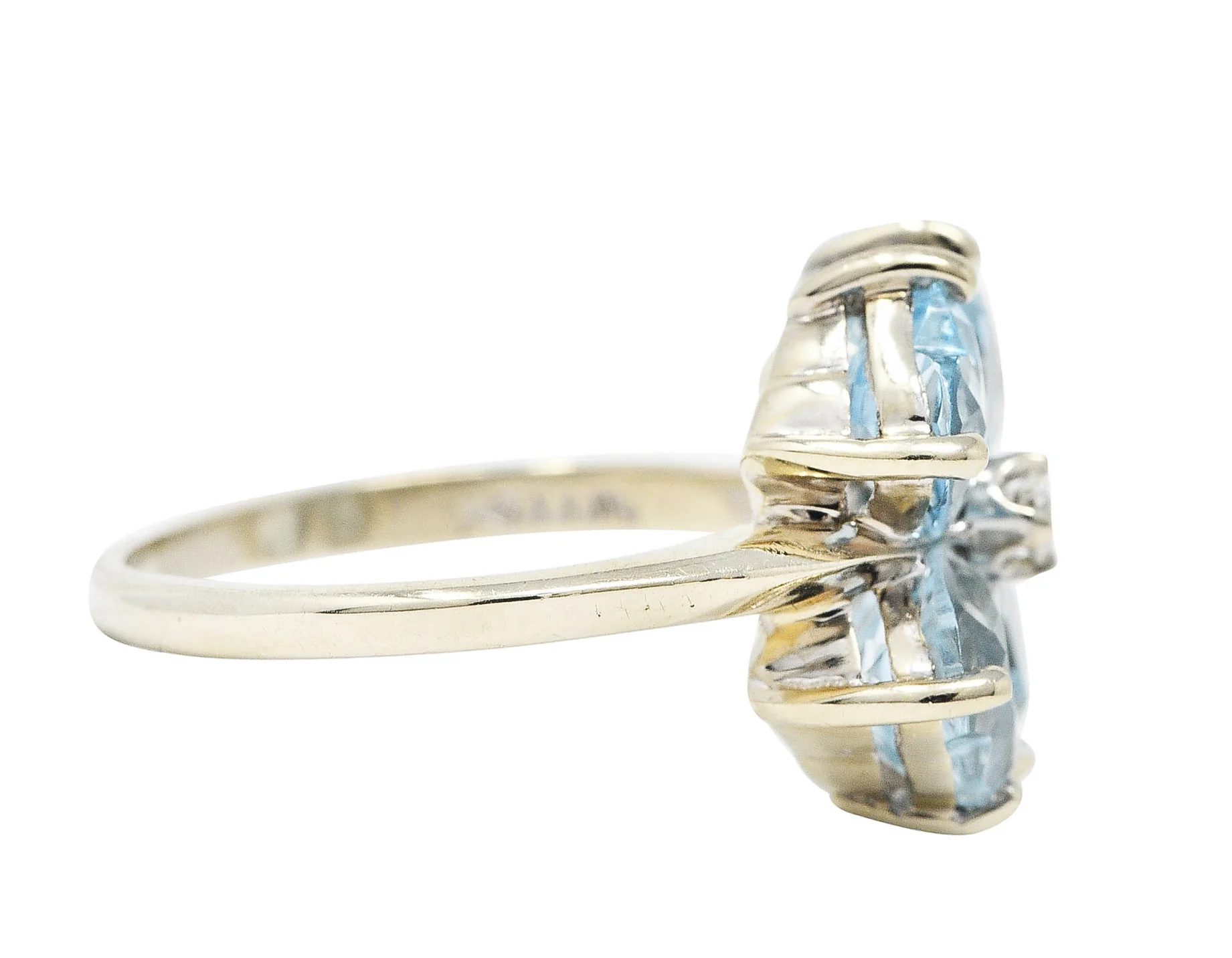 Felger & Co. Mid-Century 2.76 CTW Diamond Aquamarine 14 Karat White Gold Flower Ring - Image 4