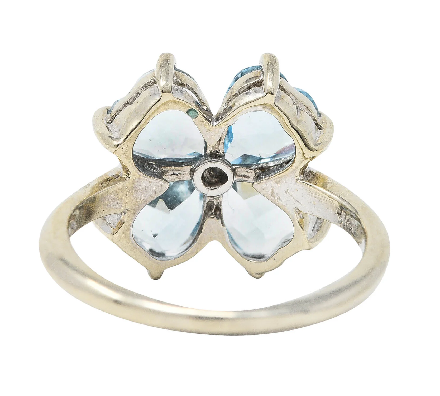 Felger & Co. Mid-Century 2.76 CTW Diamond Aquamarine 14 Karat White Gold Flower Ring - Image 5