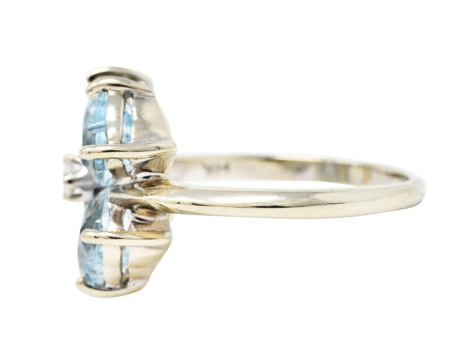 Felger & Co. Mid-Century 2.76 CTW Diamond Aquamarine 14 Karat White Gold Flower Ring - Image 6