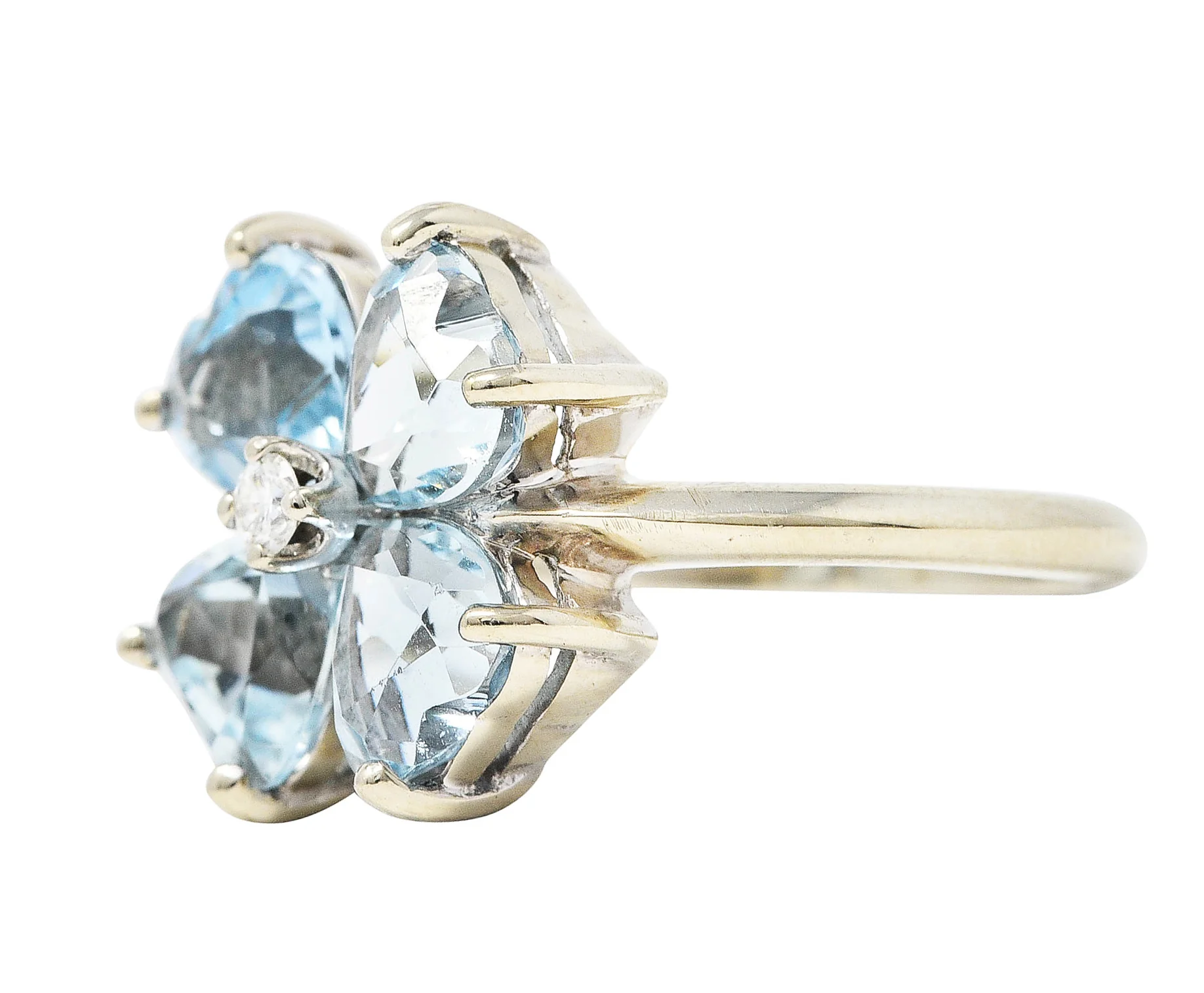 Felger & Co. Mid-Century 2.76 CTW Diamond Aquamarine 14 Karat White Gold Flower Ring - Image 7
