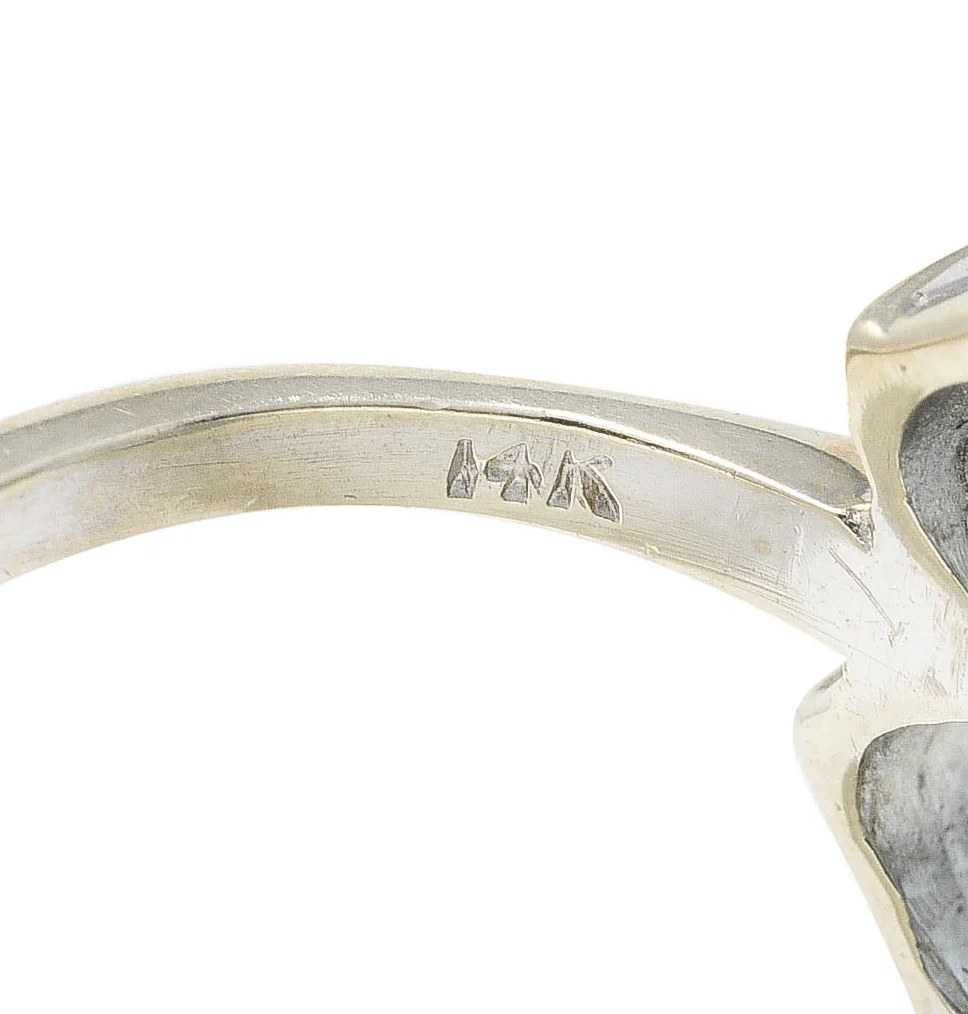 Felger & Co. Mid-Century 2.76 CTW Diamond Aquamarine 14 Karat White Gold Flower Ring - Image 9