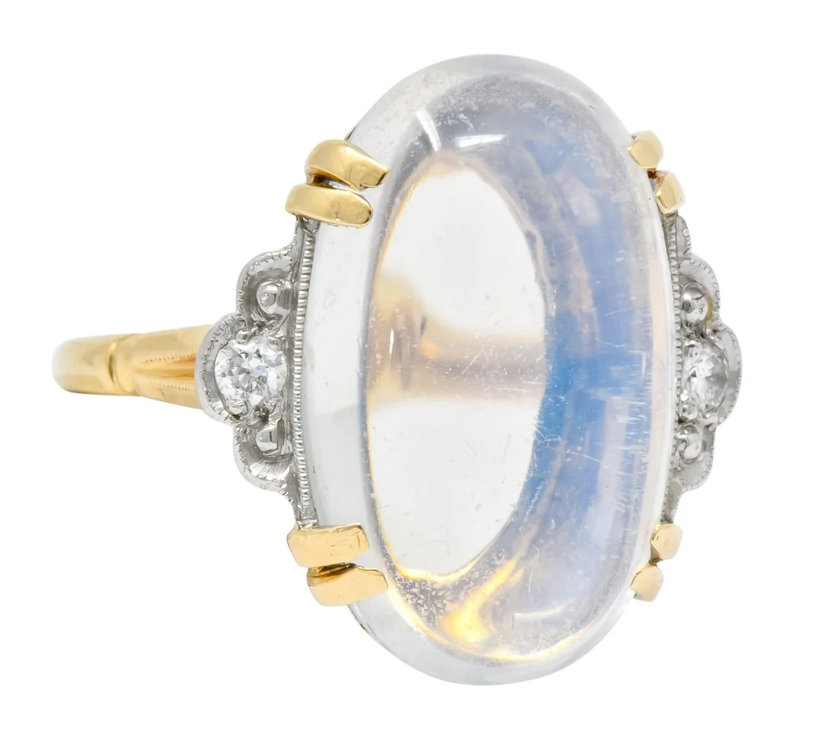 Felger Inc. 1940's Retro Moonstone Diamond Platinum-Topped 14 Karat Gold Ring - Image 3