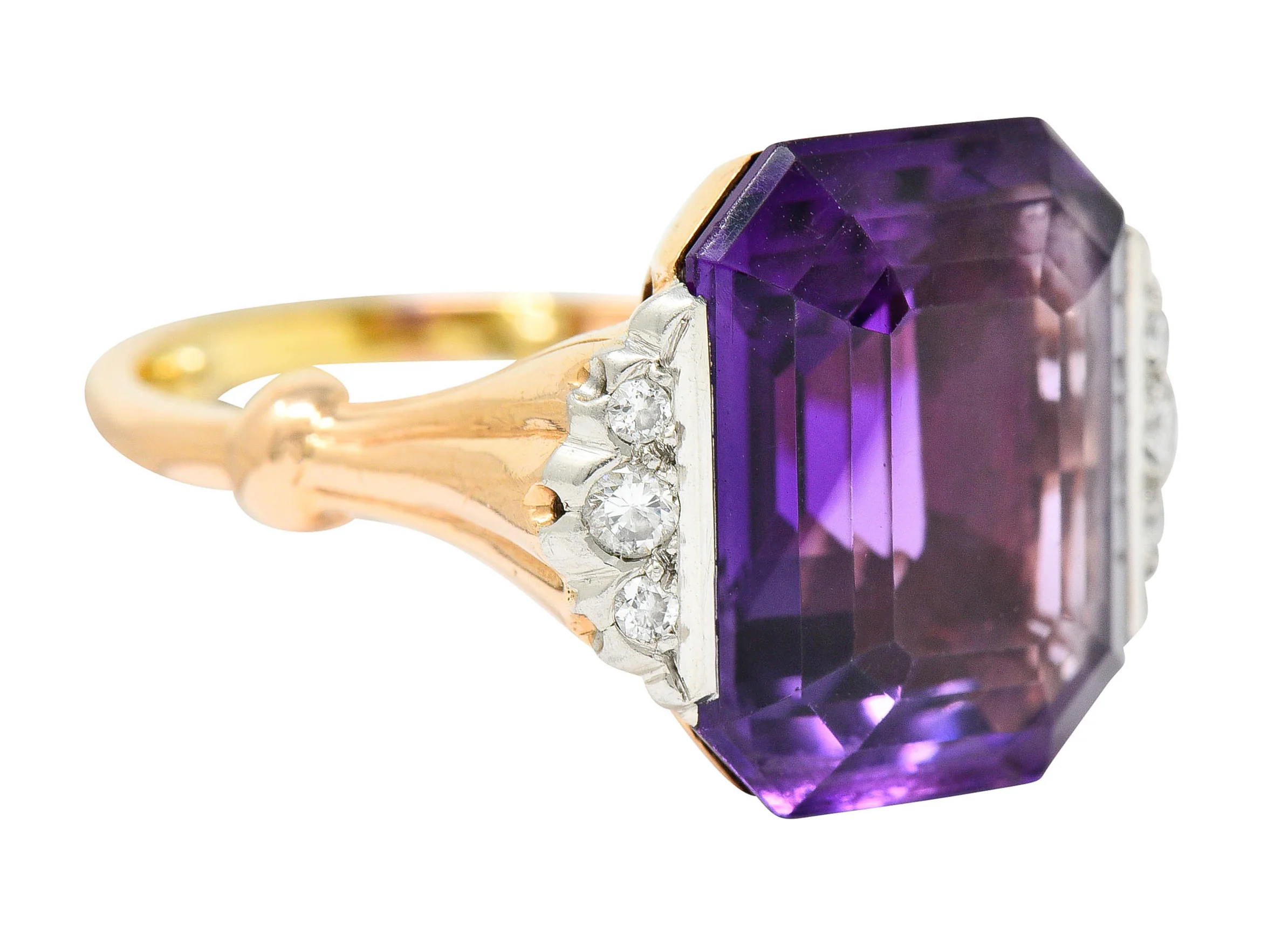 Felger Inc. Amethyst Diamond Platinum-Topped 14 Karat Gold Cocktail Ring - Image 3