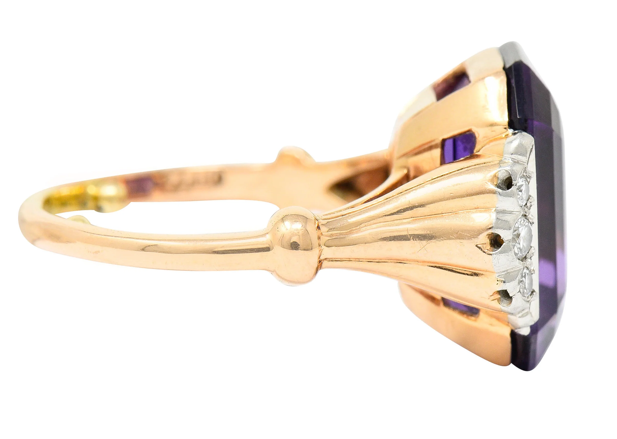 Felger Inc. Amethyst Diamond Platinum-Topped 14 Karat Gold Cocktail Ring - Image 4