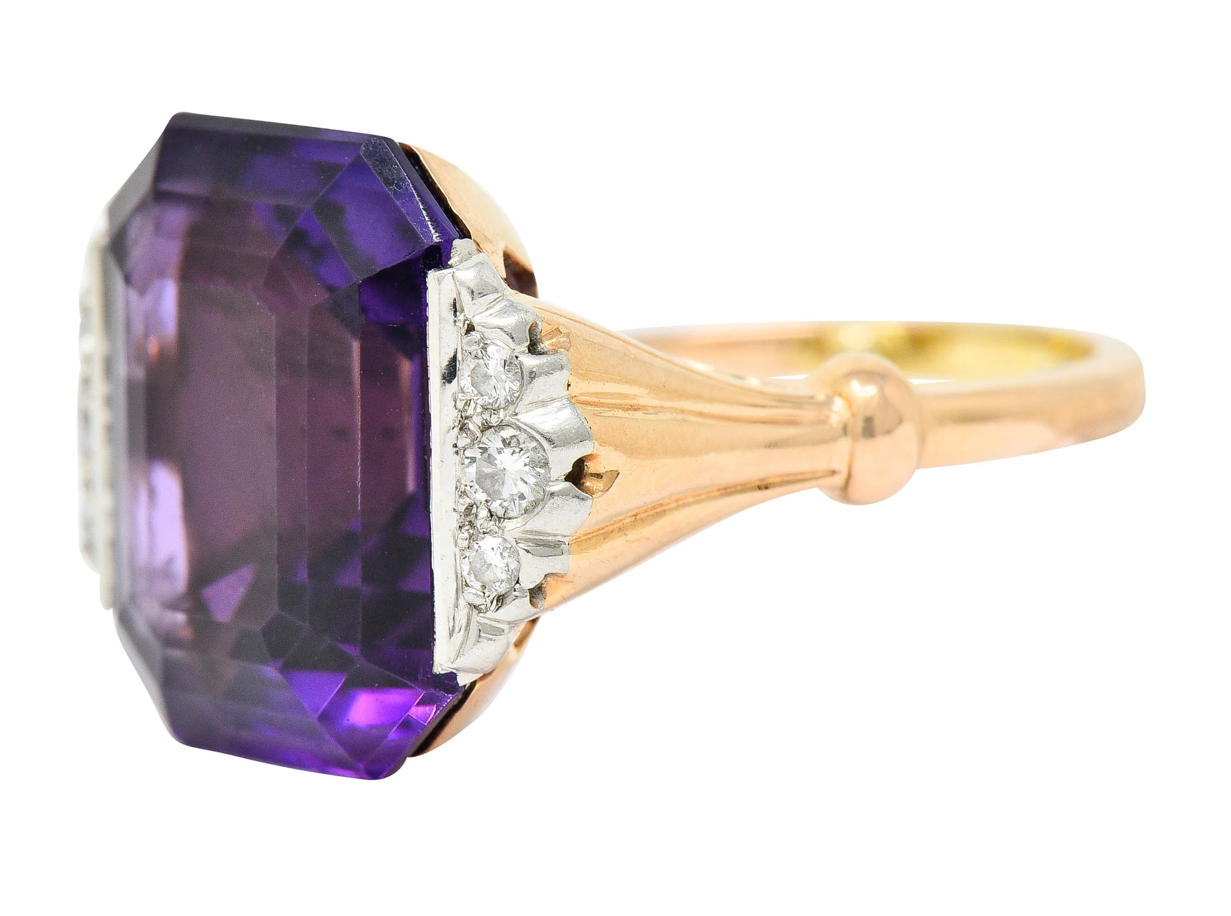 Felger Inc. Amethyst Diamond Platinum-Topped 14 Karat Gold Cocktail Ring - Image 7