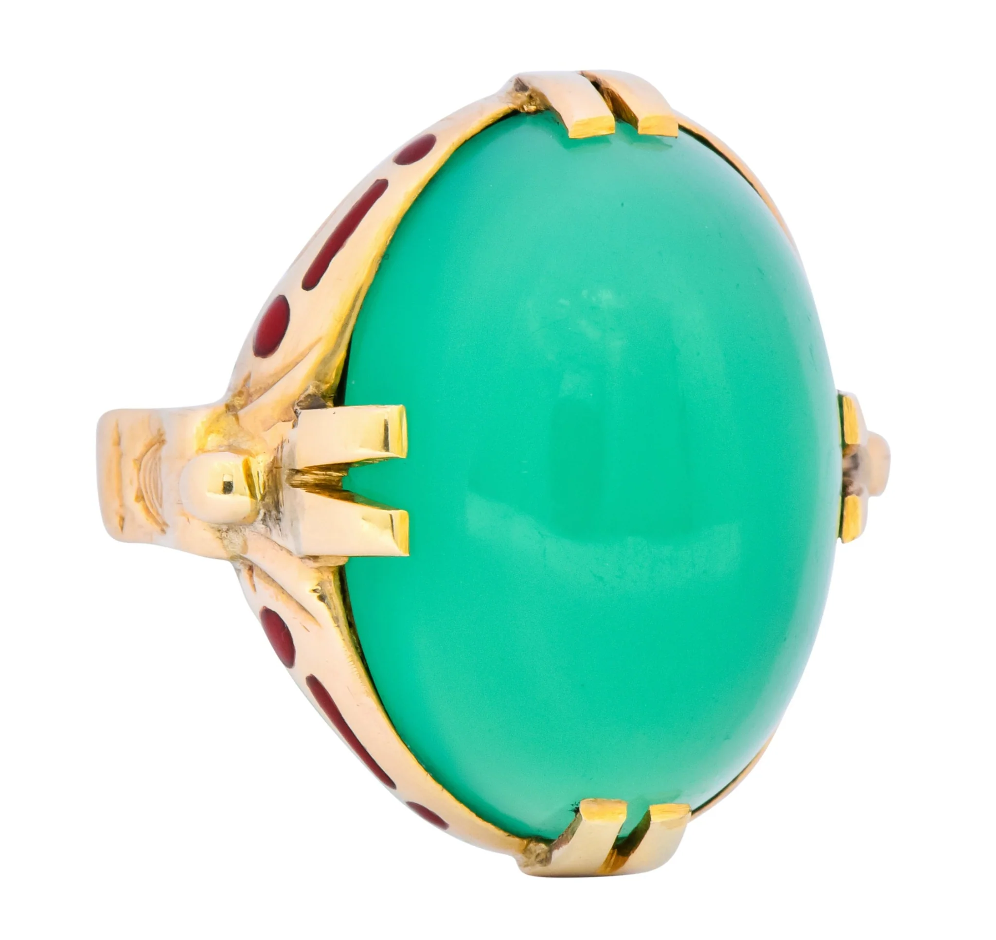 Felger Inc. Art Deco Egyptian Revival Enamel Chrysoprase Ring - Image 2