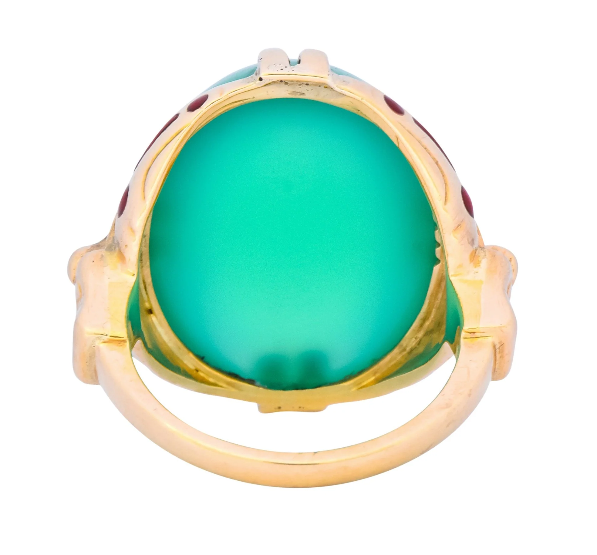 Felger Inc. Art Deco Egyptian Revival Enamel Chrysoprase Ring - Image 4