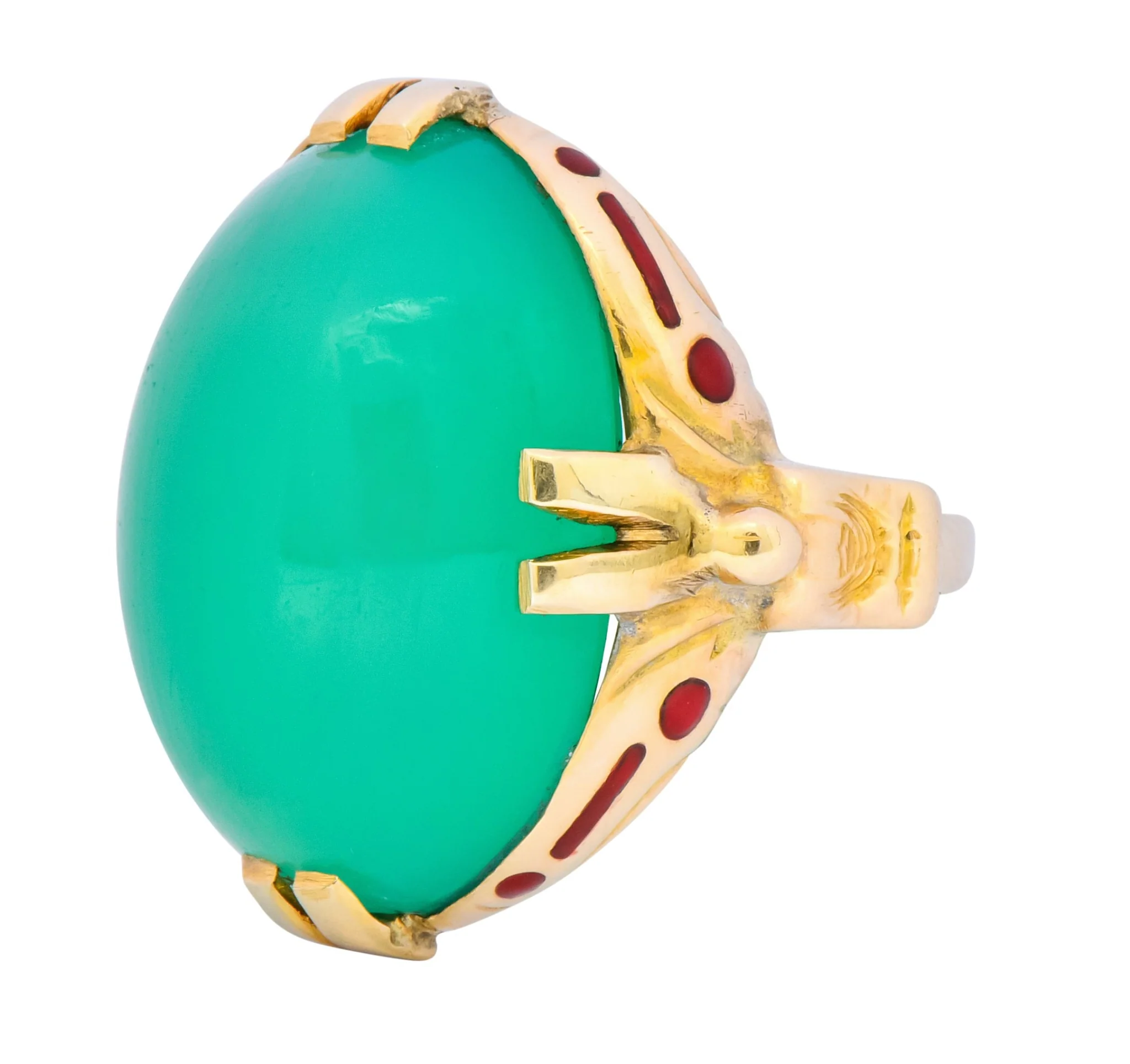 Felger Inc. Art Deco Egyptian Revival Enamel Chrysoprase Ring - Image 6