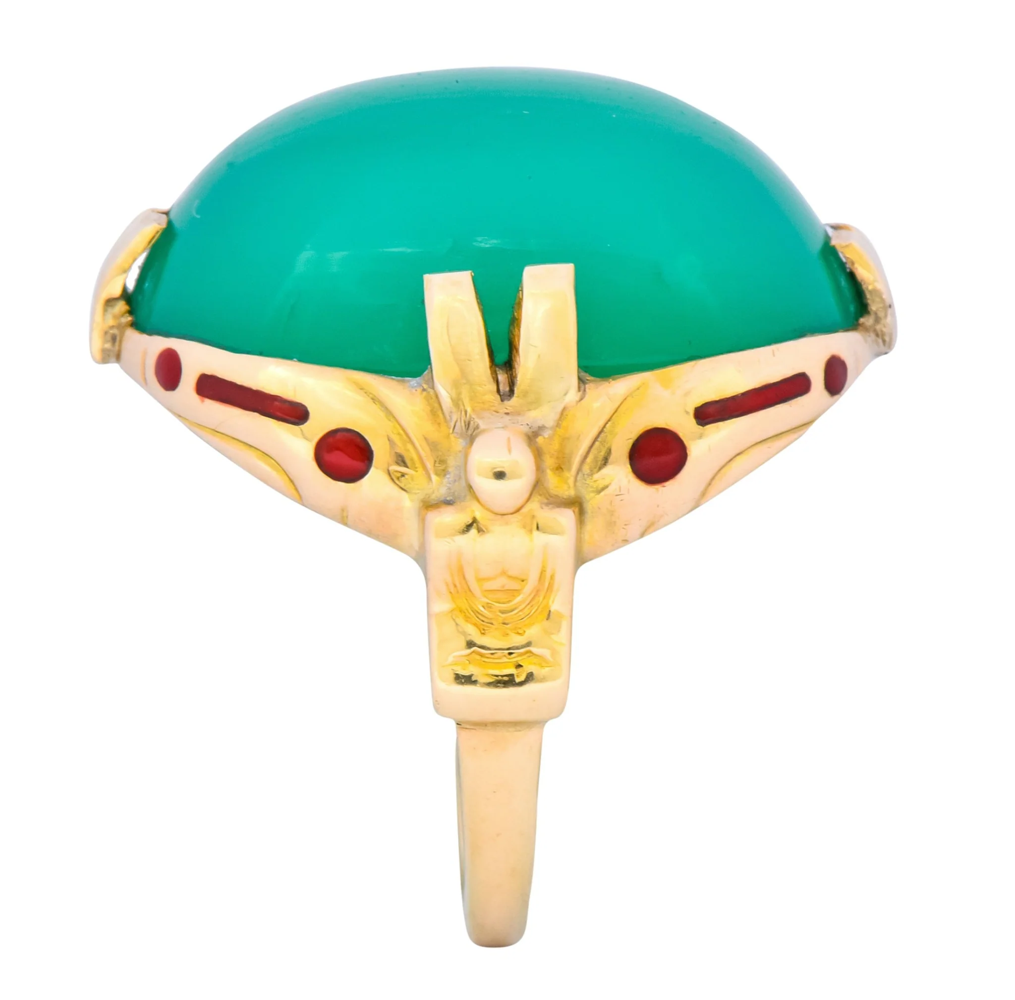 Felger Inc. Art Deco Egyptian Revival Enamel Chrysoprase Ring - Image 7