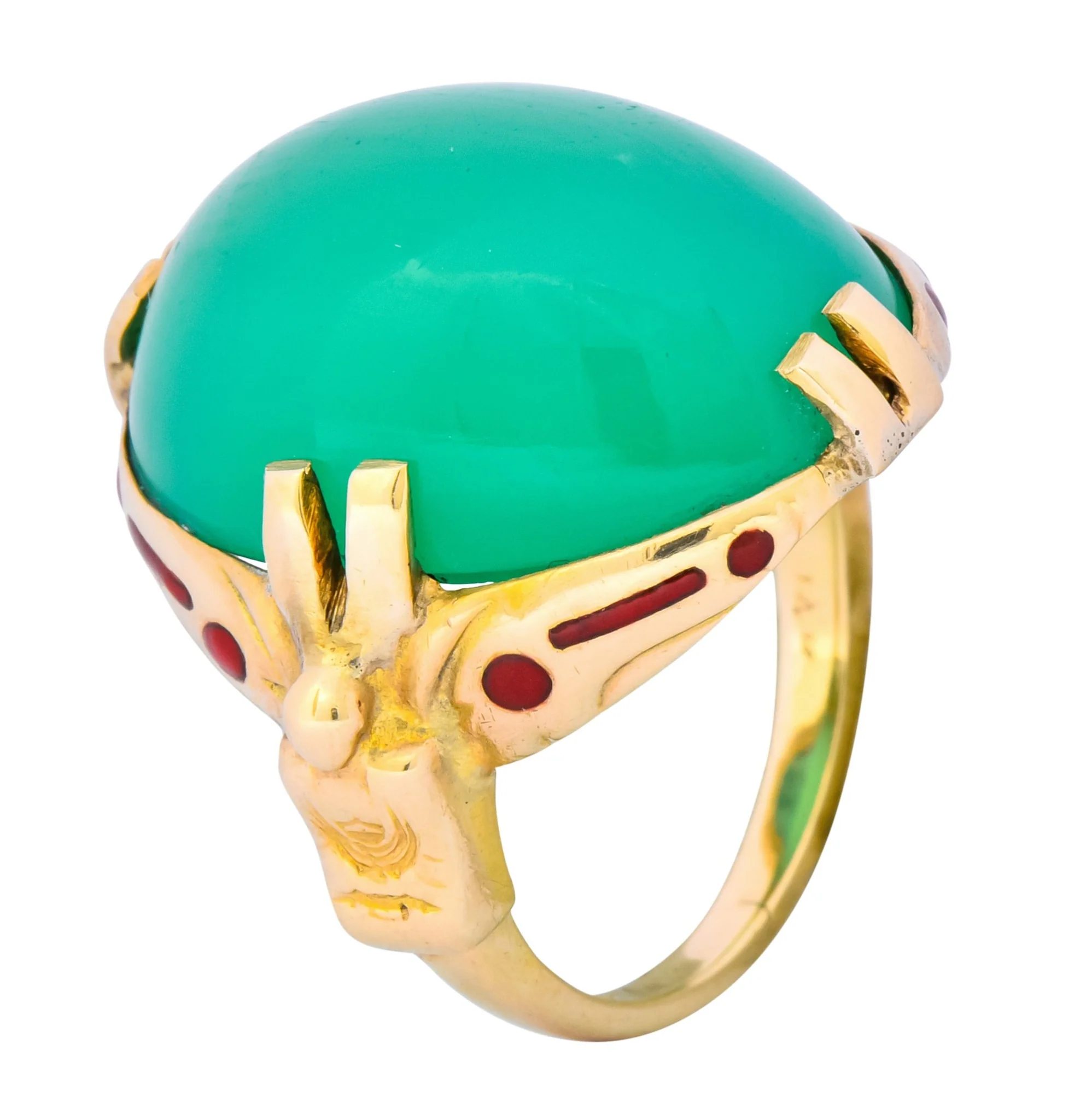 Felger Inc. Art Deco Egyptian Revival Enamel Chrysoprase Ring - Image 8