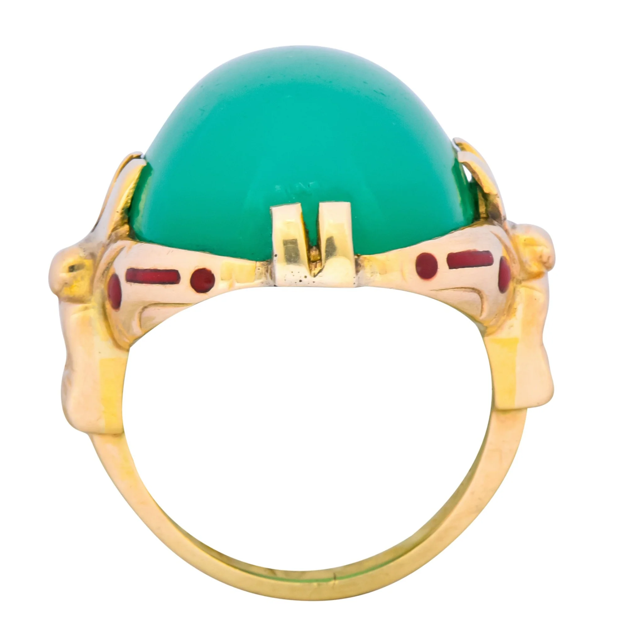 Felger Inc. Art Deco Egyptian Revival Enamel Chrysoprase Ring - Image 9
