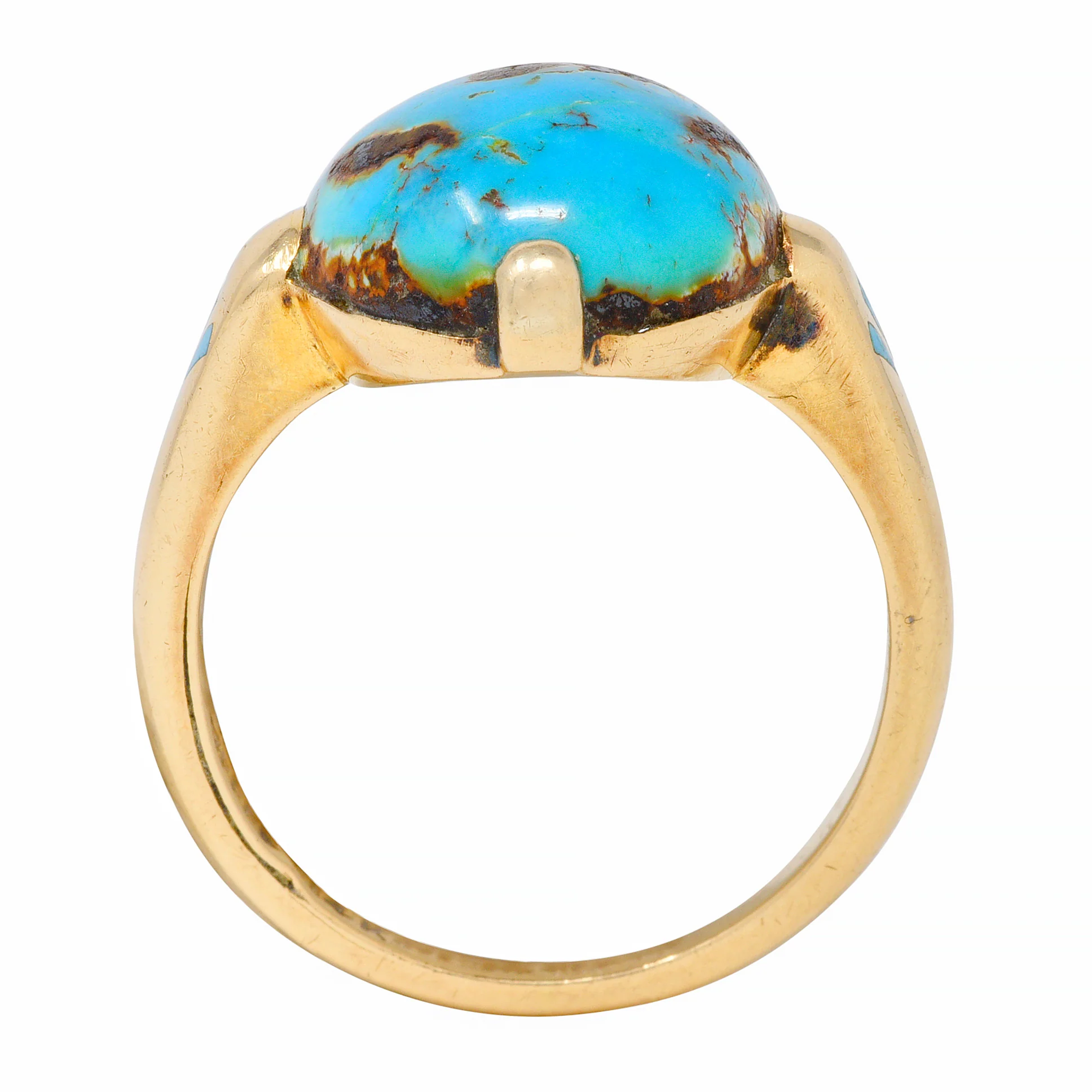 Felger Inc. Art Deco Turquoise Enamel 14 Karat Yellow Gold Antique Ring - Image 10