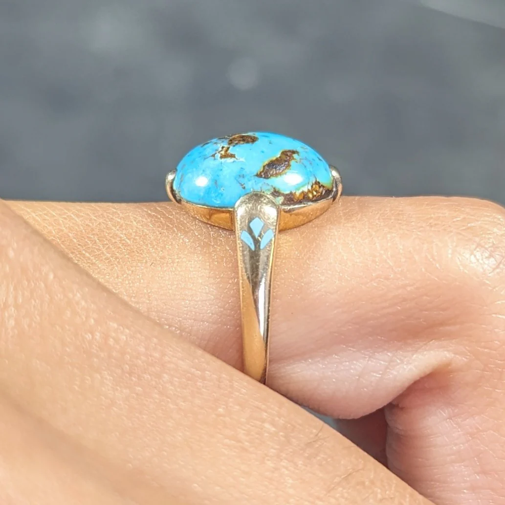 Felger Inc. Art Deco Turquoise Enamel 14 Karat Yellow Gold Antique Ring - Image 14