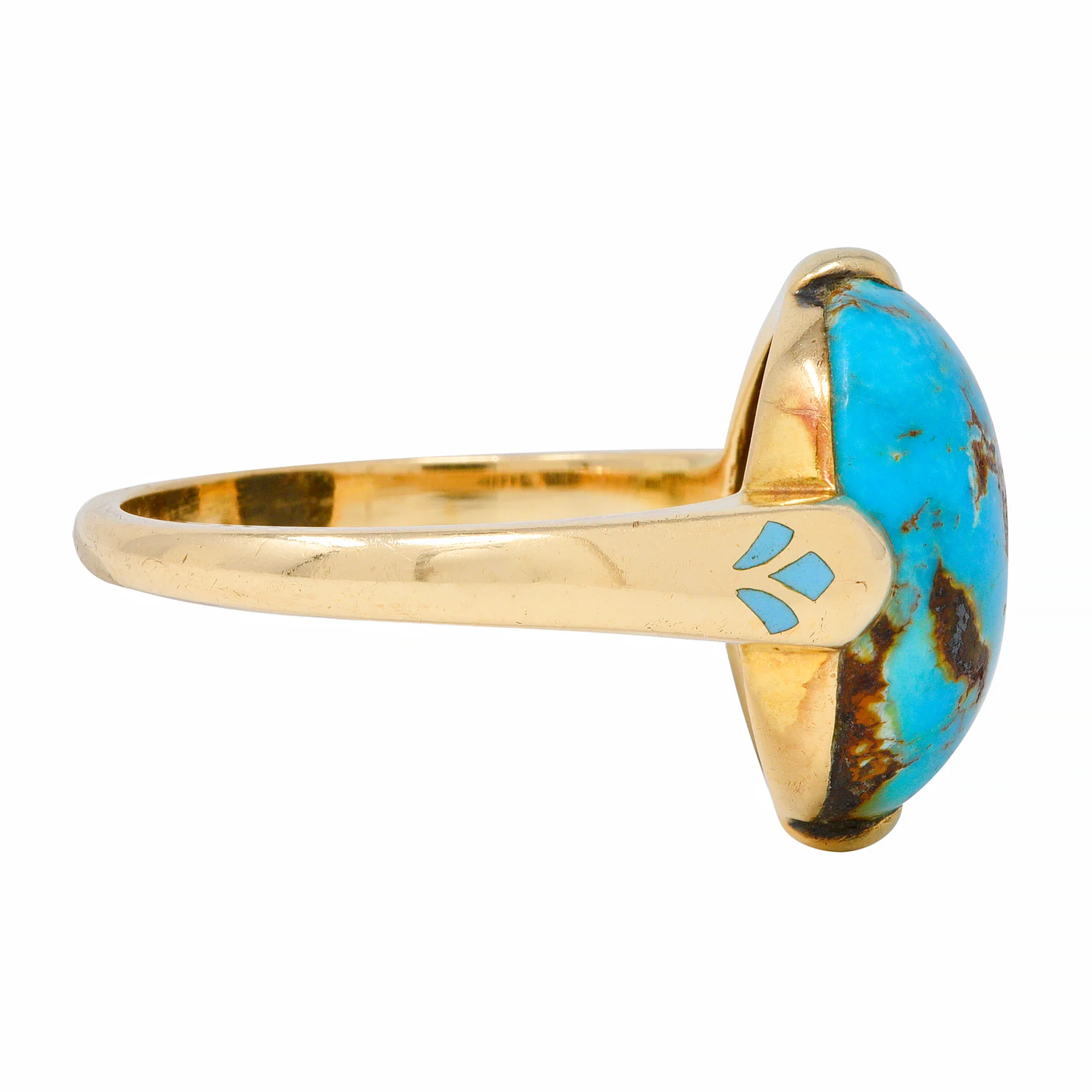 Felger Inc. Art Deco Turquoise Enamel 14 Karat Yellow Gold Antique Ring - Image 4